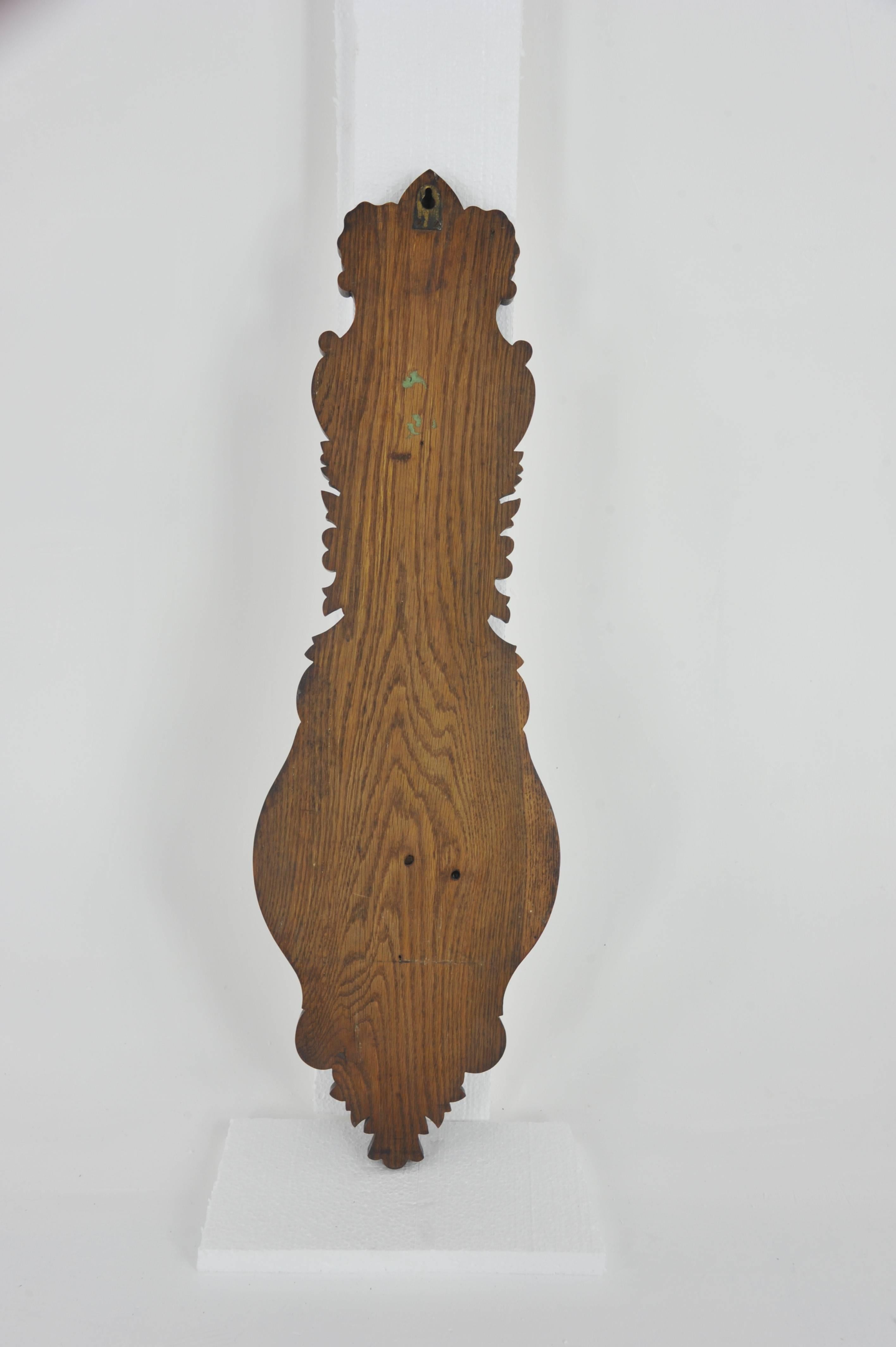 Late 19th Century Aneroid Barometer, Decorative Barometer, Carved Oak Barometer, 1890, H25