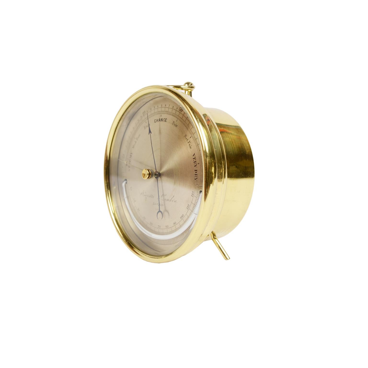 British 19th Century Aneroid Brass Barometer Measuring Instrument by Negretti & Zambra 