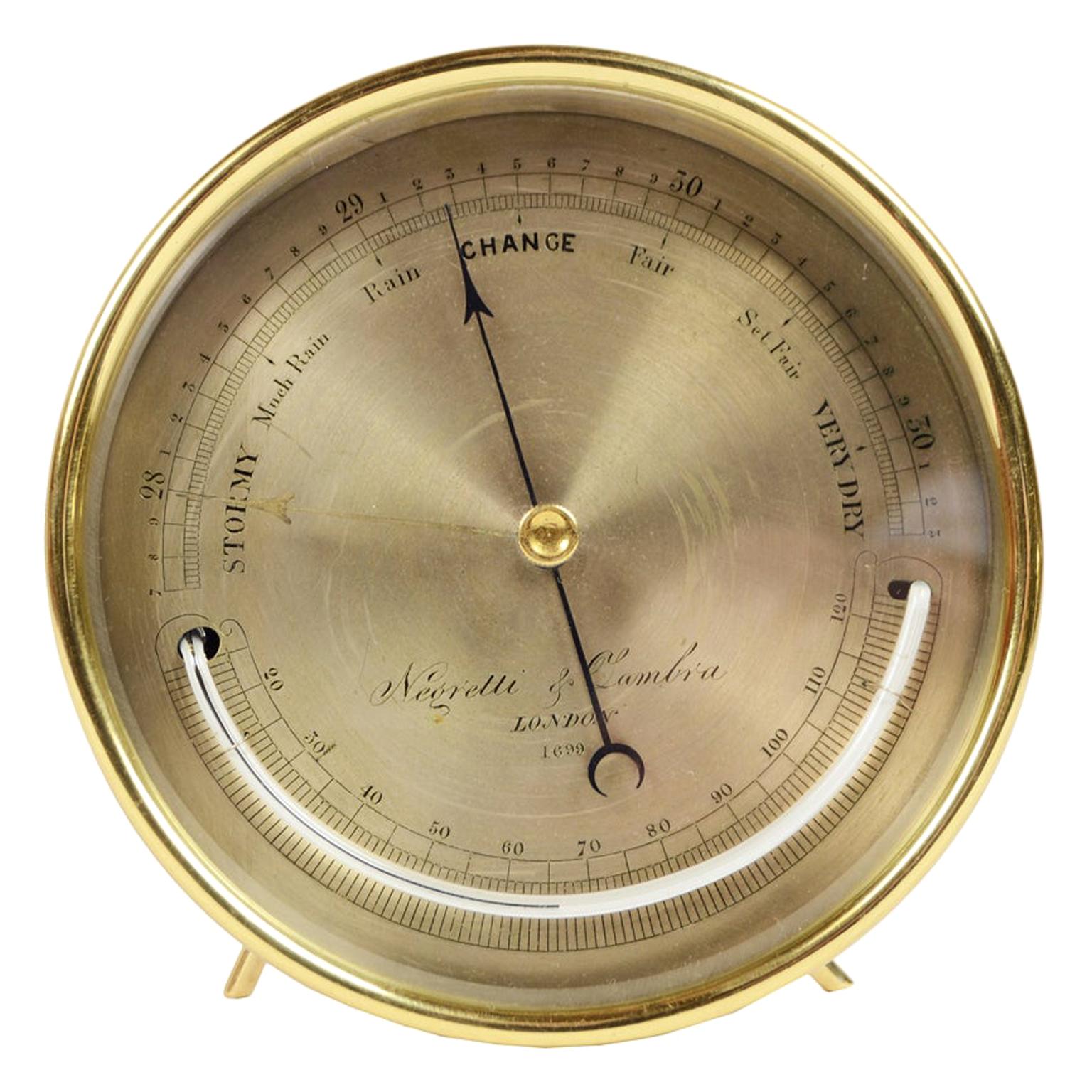 19th Century Aneroid Brass Barometer Measuring Instrument by Negretti & Zambra 