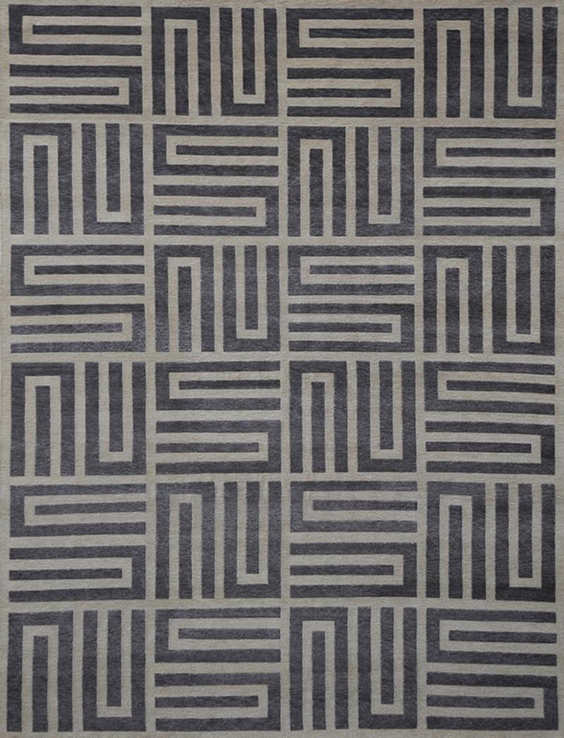 "Anesi - Charcoal & Beige" /  8' x 10' / Hand-Knotted Wool Rug