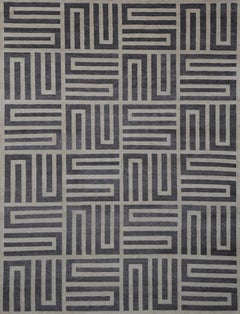 "Anesi - Charcoal & Beige" /  8' x 10' / Hand-Knotted Wool Rug
