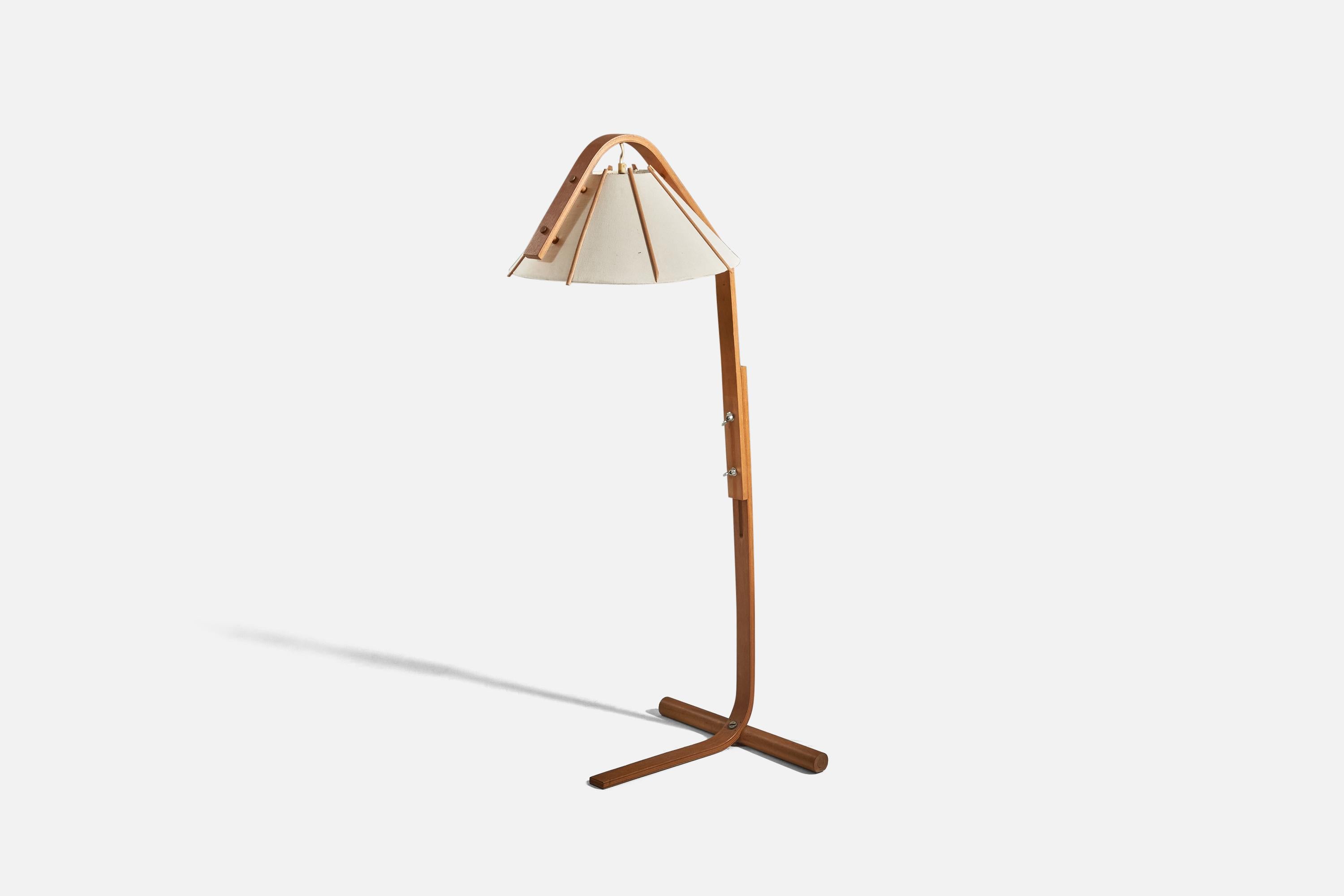 A bentwood and fabric floor lamp designed and produced by Aneta, Sweden, 1980s.