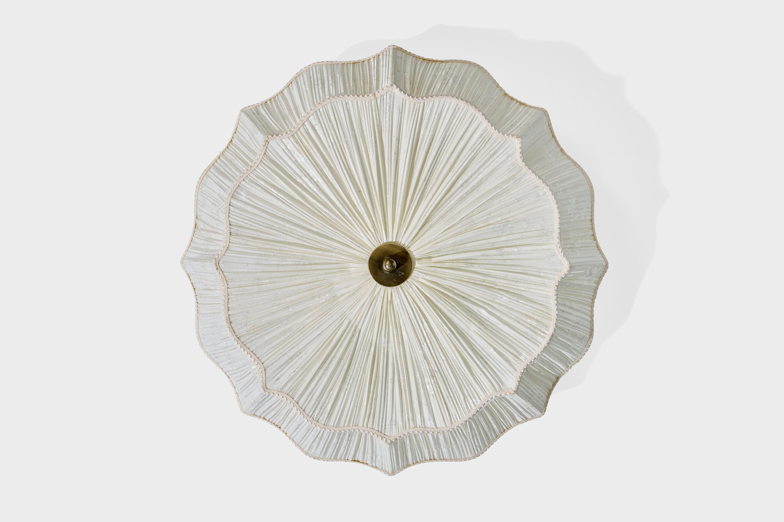 Mid-Century Modern Aneta, Flush Mount, Fabric, Brass, Sweden, 1990s For Sale