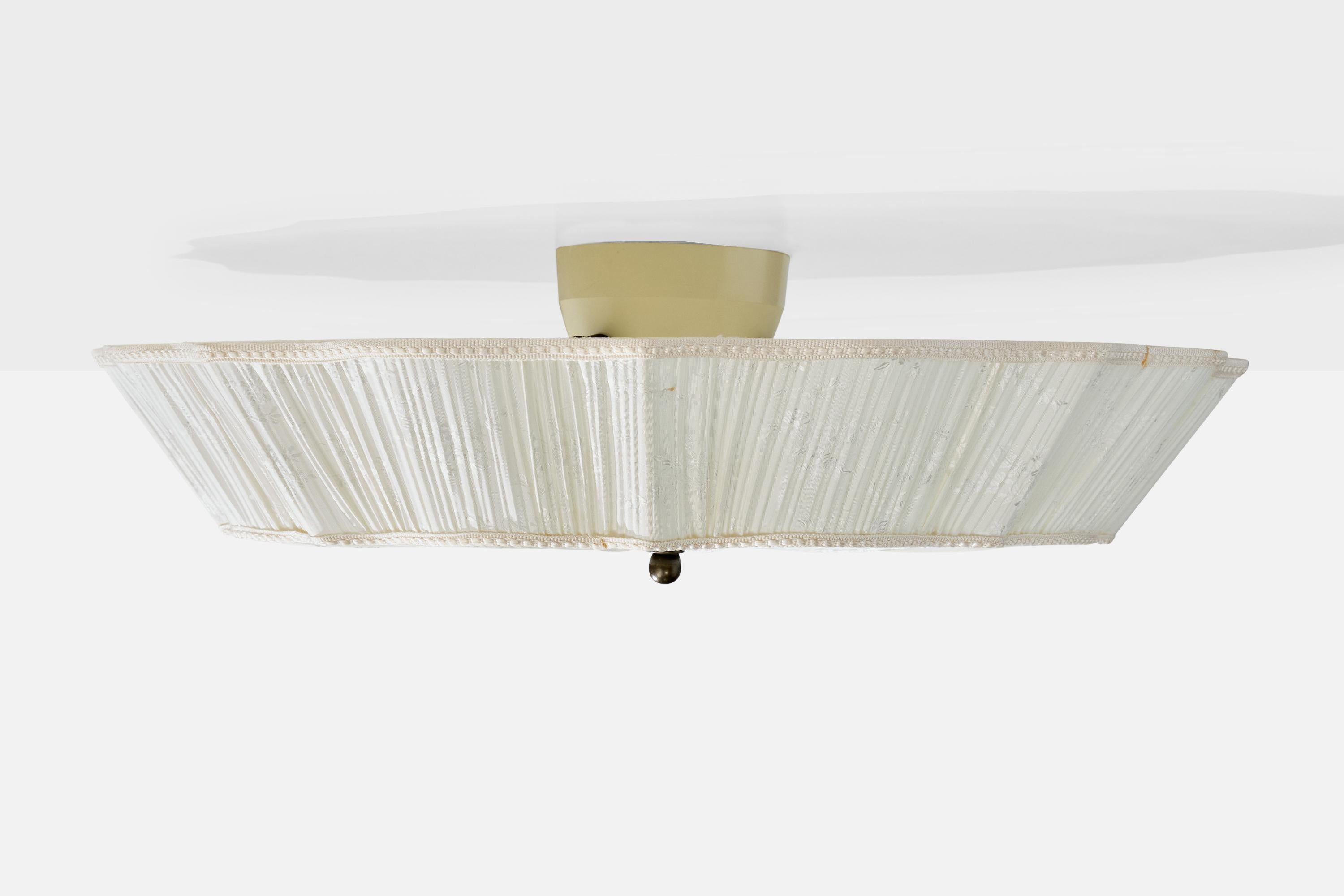 Swedish Aneta, Flush Mount, Fabric, Brass, Sweden, 1990s For Sale