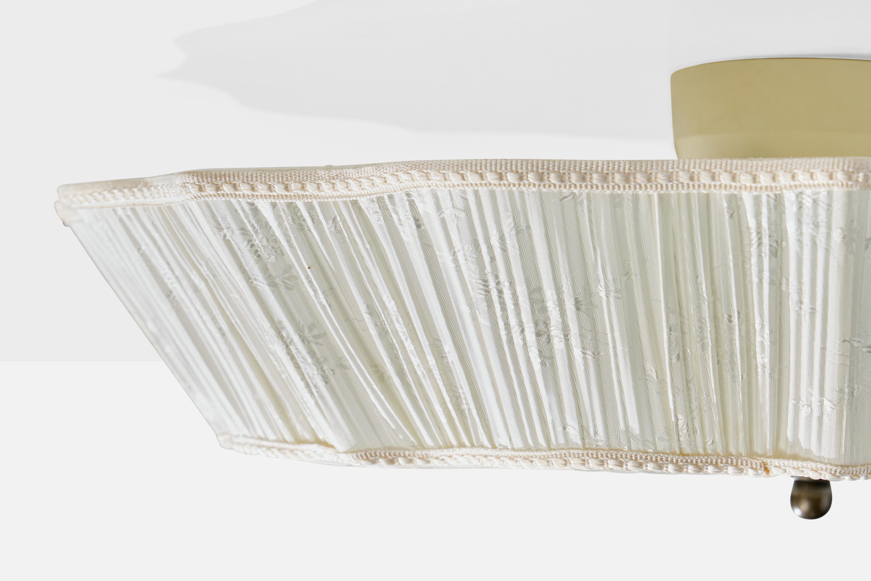 Aneta, Flush Mount, Fabric, Brass, Sweden, 1990s In Good Condition For Sale In High Point, NC