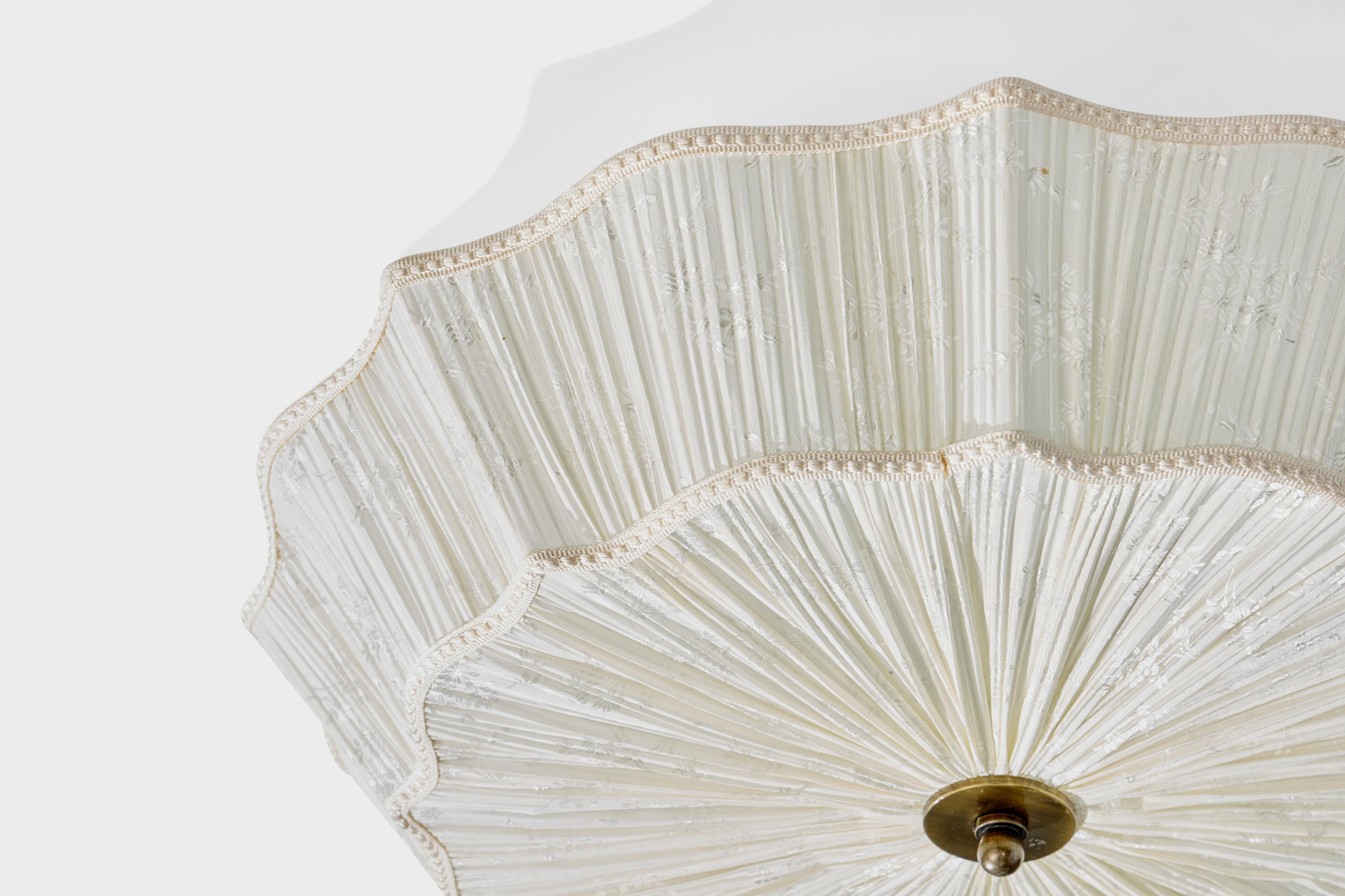 Aneta, Flush Mount, Fabric, Brass, Sweden, 1990s For Sale 1