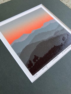 Dawn -  Paysage des montagnes, gravure à la main, Linocut  Impression à tirage limité unique 2/8