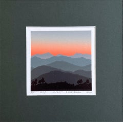 Dawn -  Mountains Landscape Handmade Linocut,  Limited Edition Print Unique 2/8