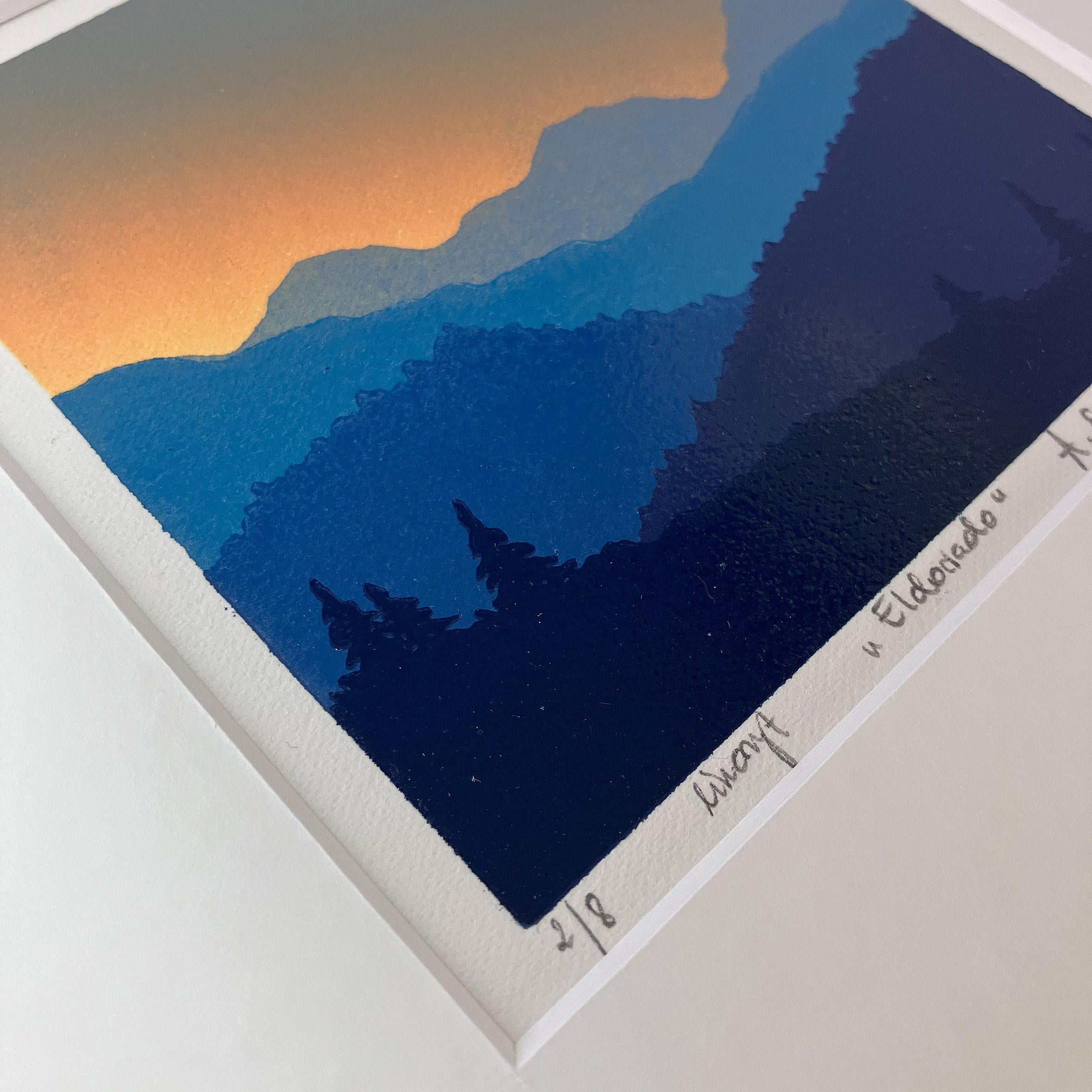 El Dorado - Handmade Linocut, Limited Edition Print Unique 2/8,  Mountains  For Sale 2