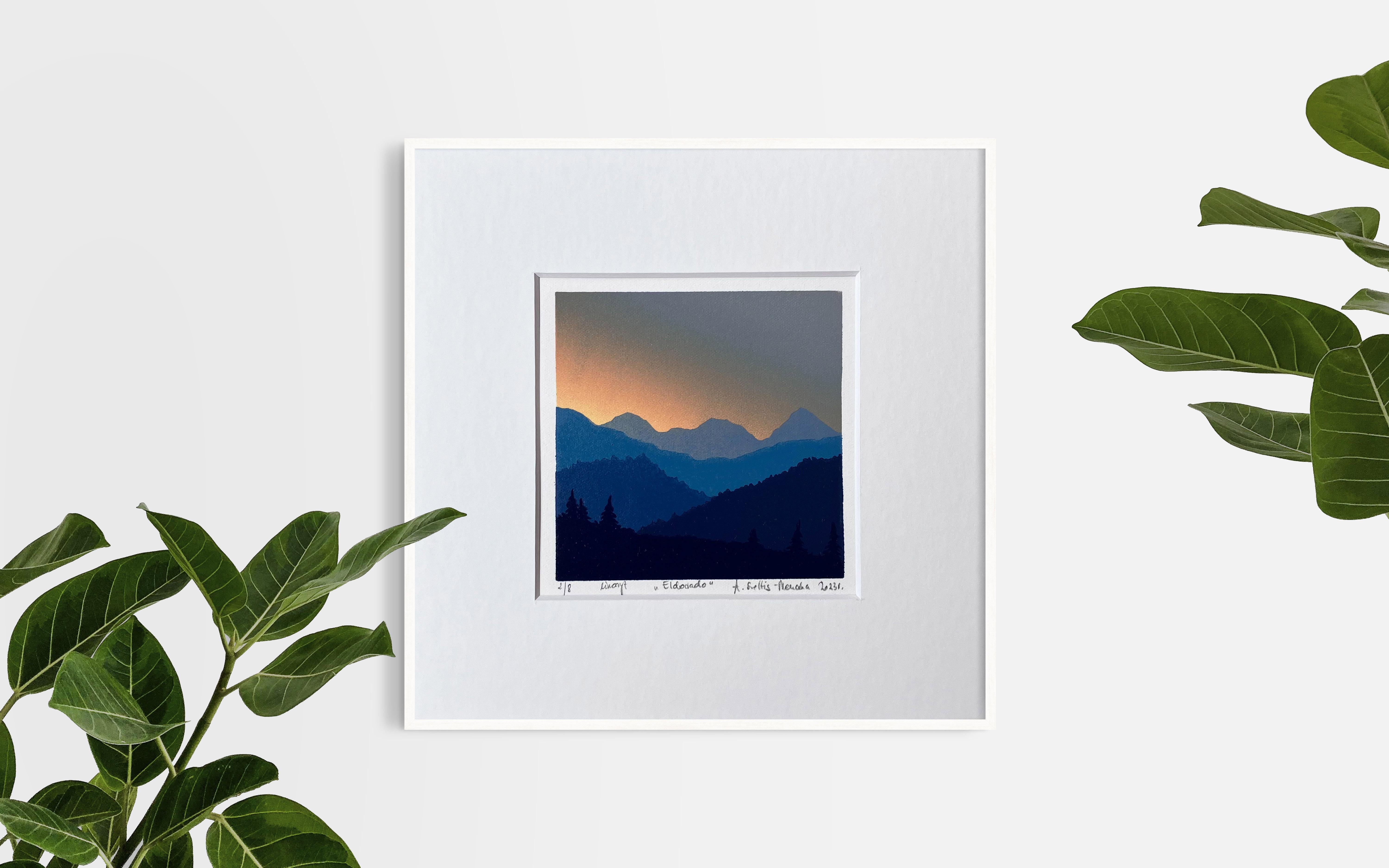 El Dorado - Handmade Linocut, Limited Edition Print Unique 2/8,  Mountains  For Sale 3