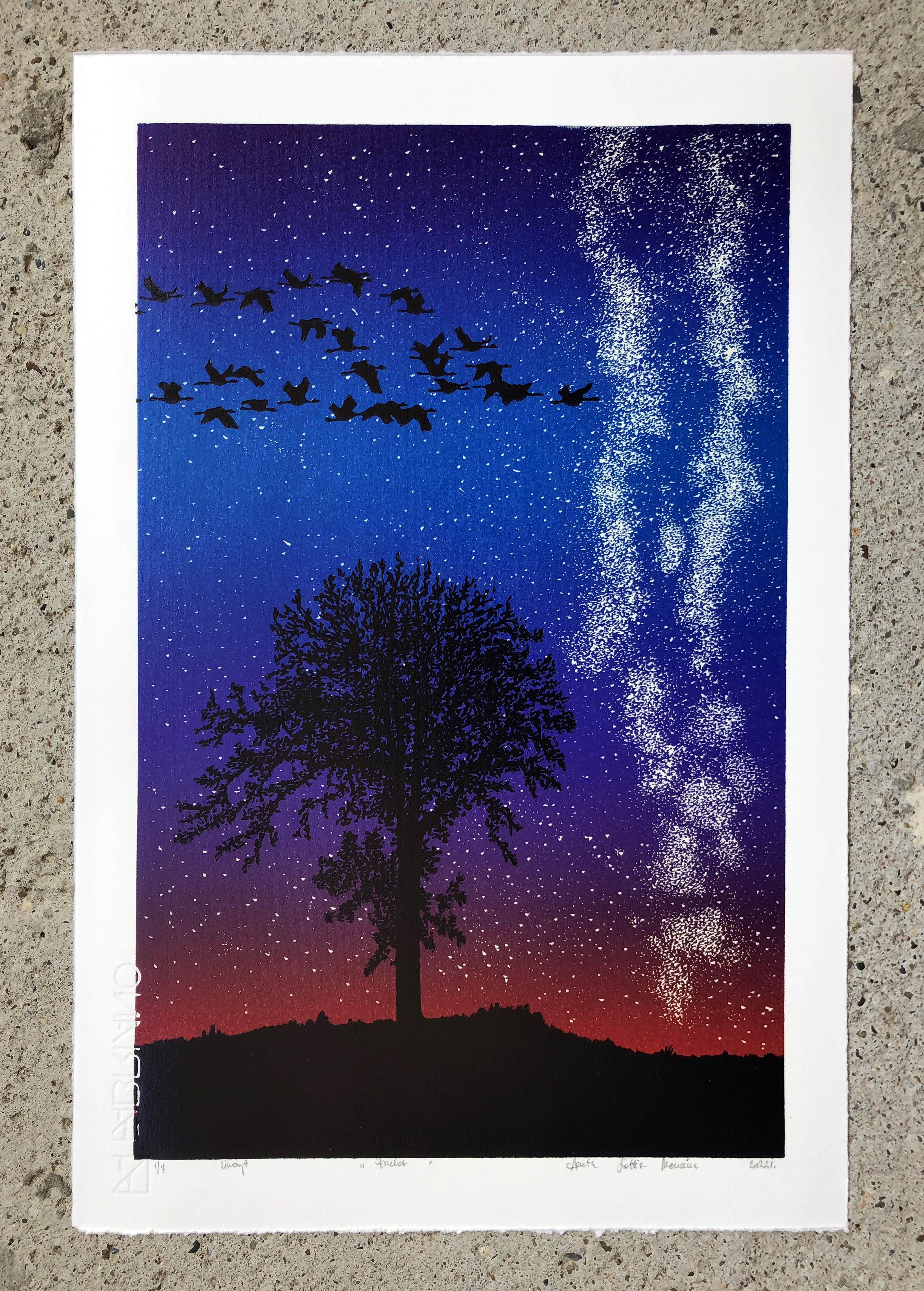 linocut night sky