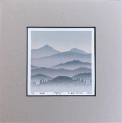 Foggy -  Mountains Landscape Handmade Linocut,  Limited Edition Print Unique 5/8