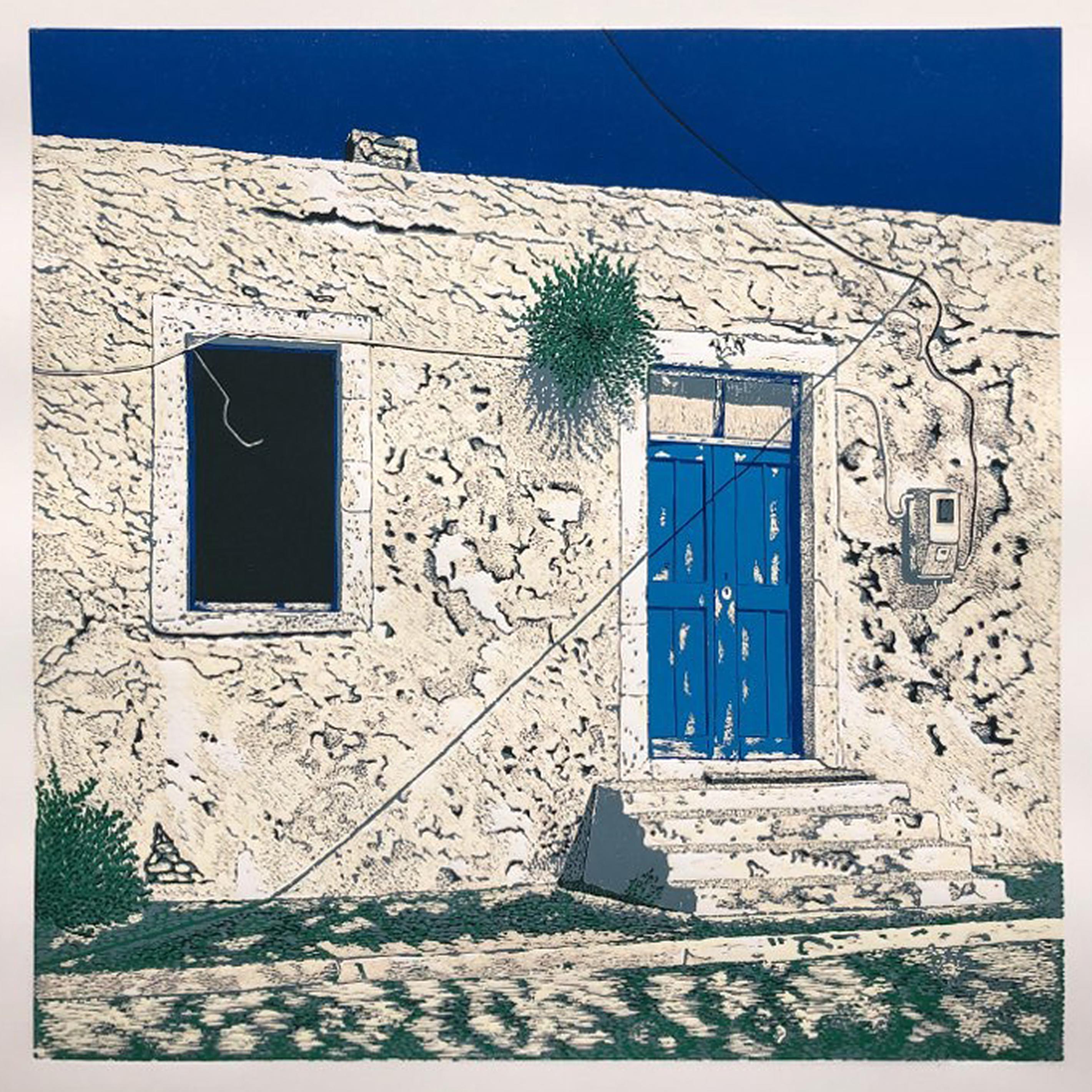 Greek Cottage -  Handmade Linocut,  Limited Edition 6/11 - Print by Aneta Szoltis-Mencina