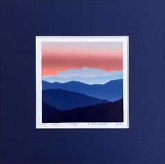 Indigo - Mountains Landscape Handmade Linocut,  Limited Edition Print Unique 4/7
