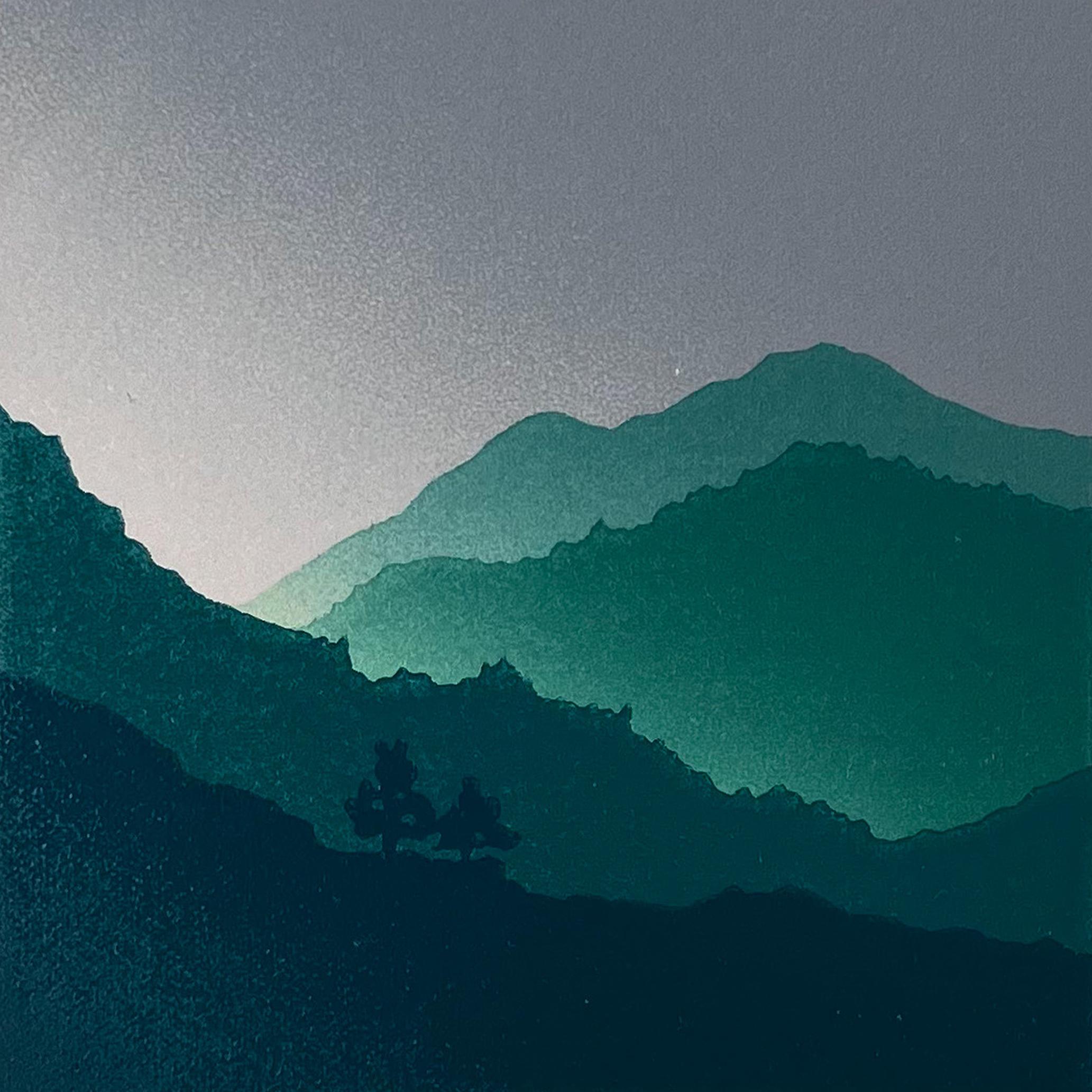 Aneta Szoltis-Mencina Landscape Print - Light - Handmade Linocut, Limited Edition Print Unique 2/8,  Mountains 