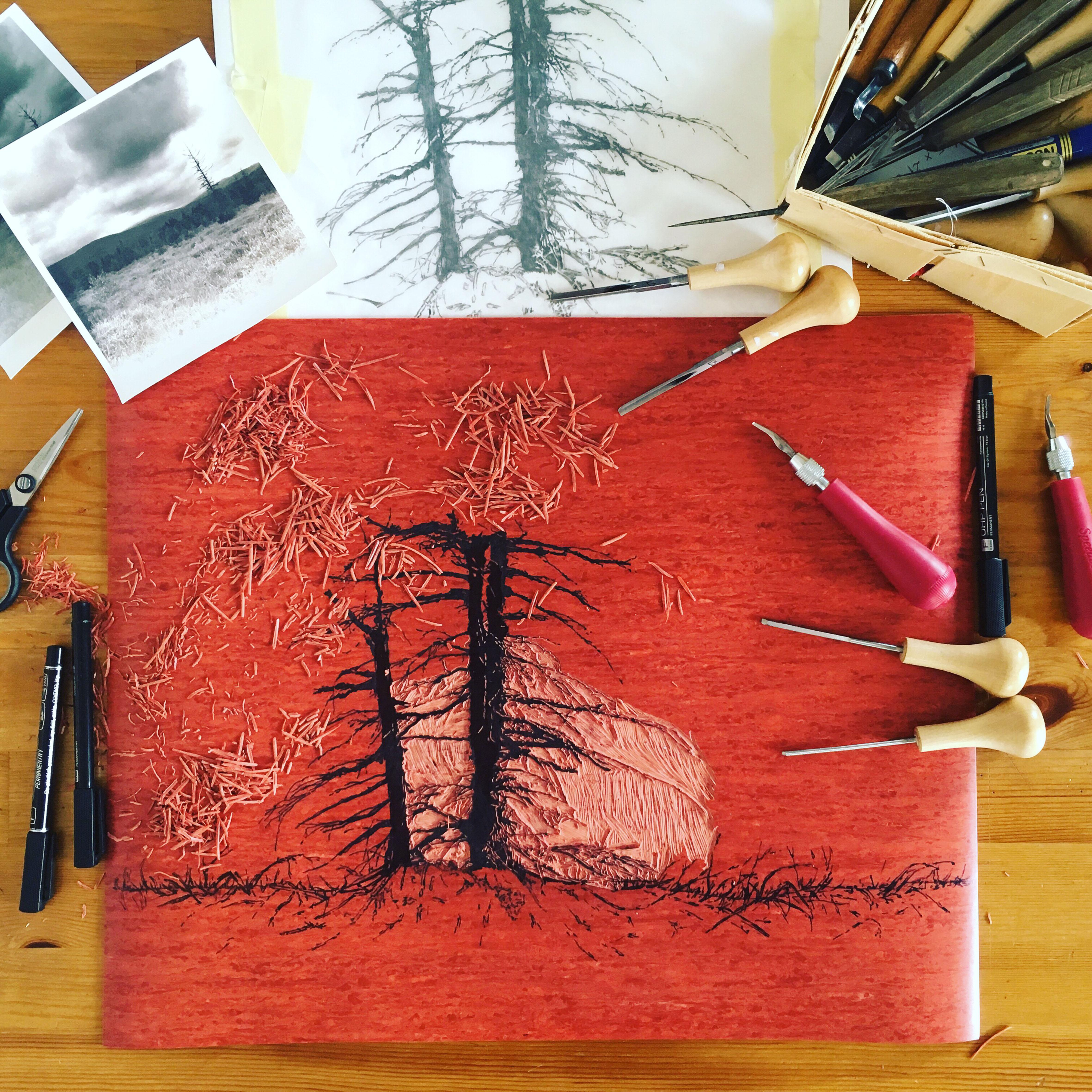 Solitude 1  -  Technique de linogravure et de monotype faite à la main,  Édition limitée 3/5 en vente 2