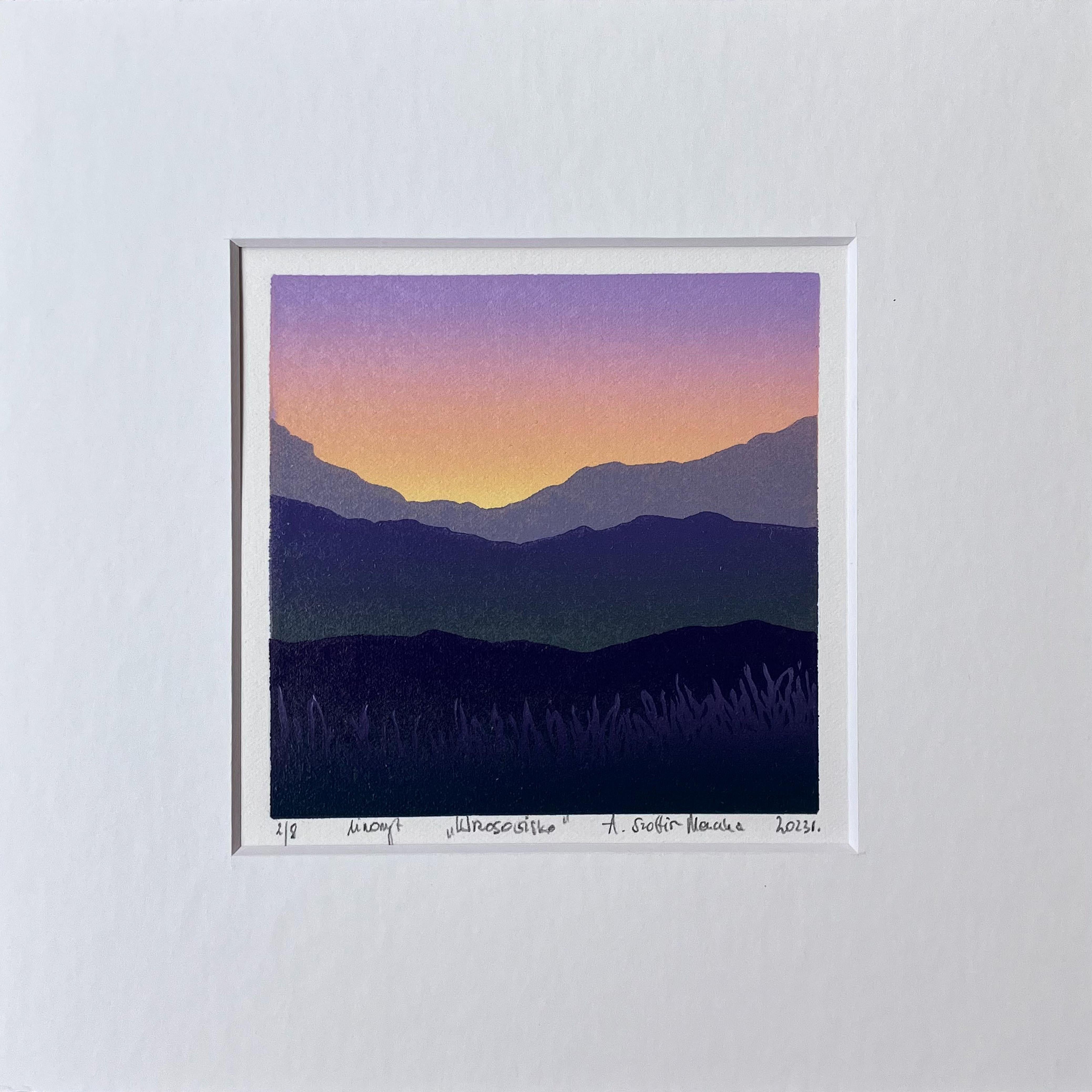 Moro - Linograbado hecho a mano, Impresión de edición limitada Única 2/8,  Montañas - Print Contemporáneo de Aneta Szoltis-Mencina