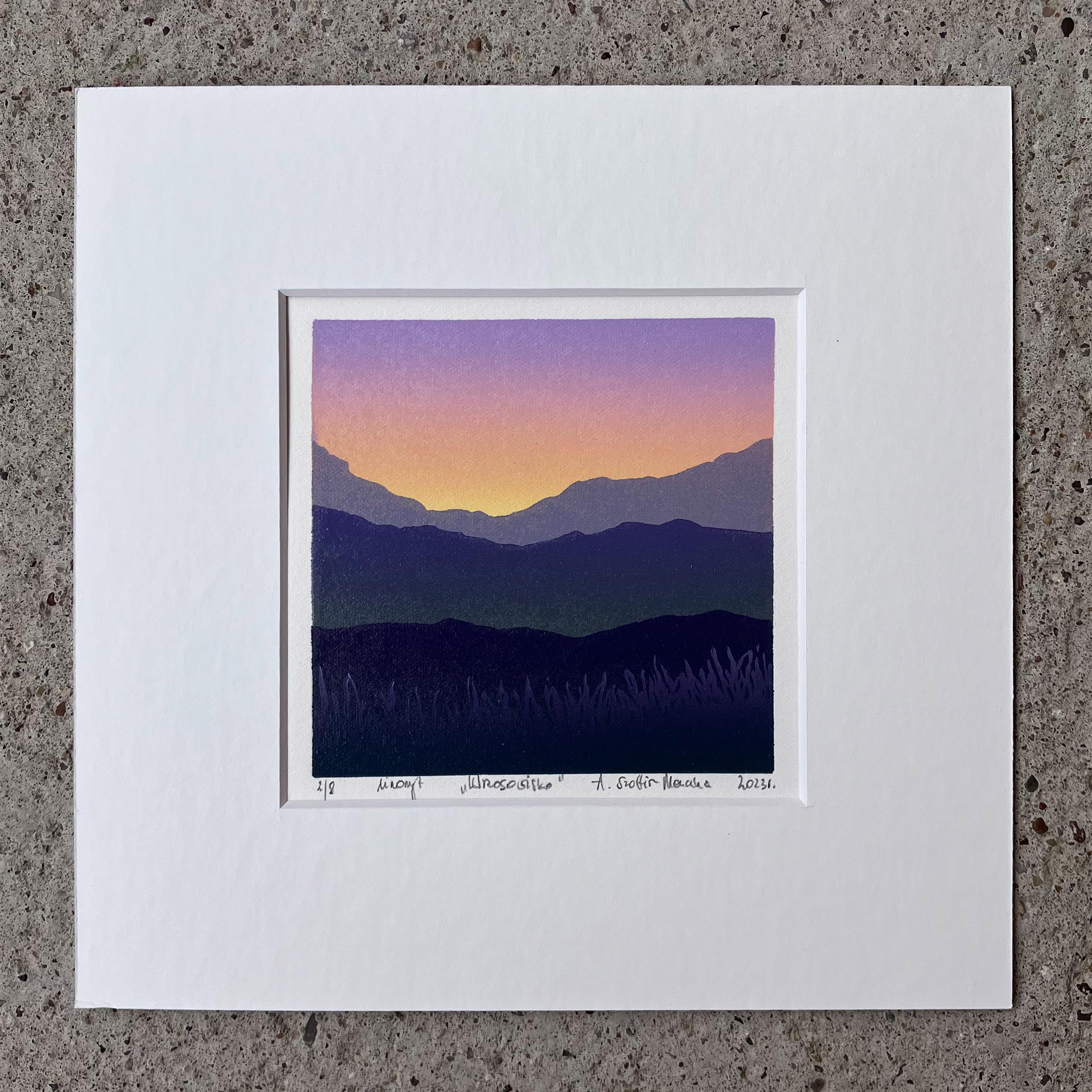Moor - Handmade Linocut, Limited Edition Print Unique 2/8,  Mountains  For Sale 3