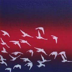Murmurations 10 i - Linocut contemporanea unica fatta a mano, edizione limitata 1 / 1