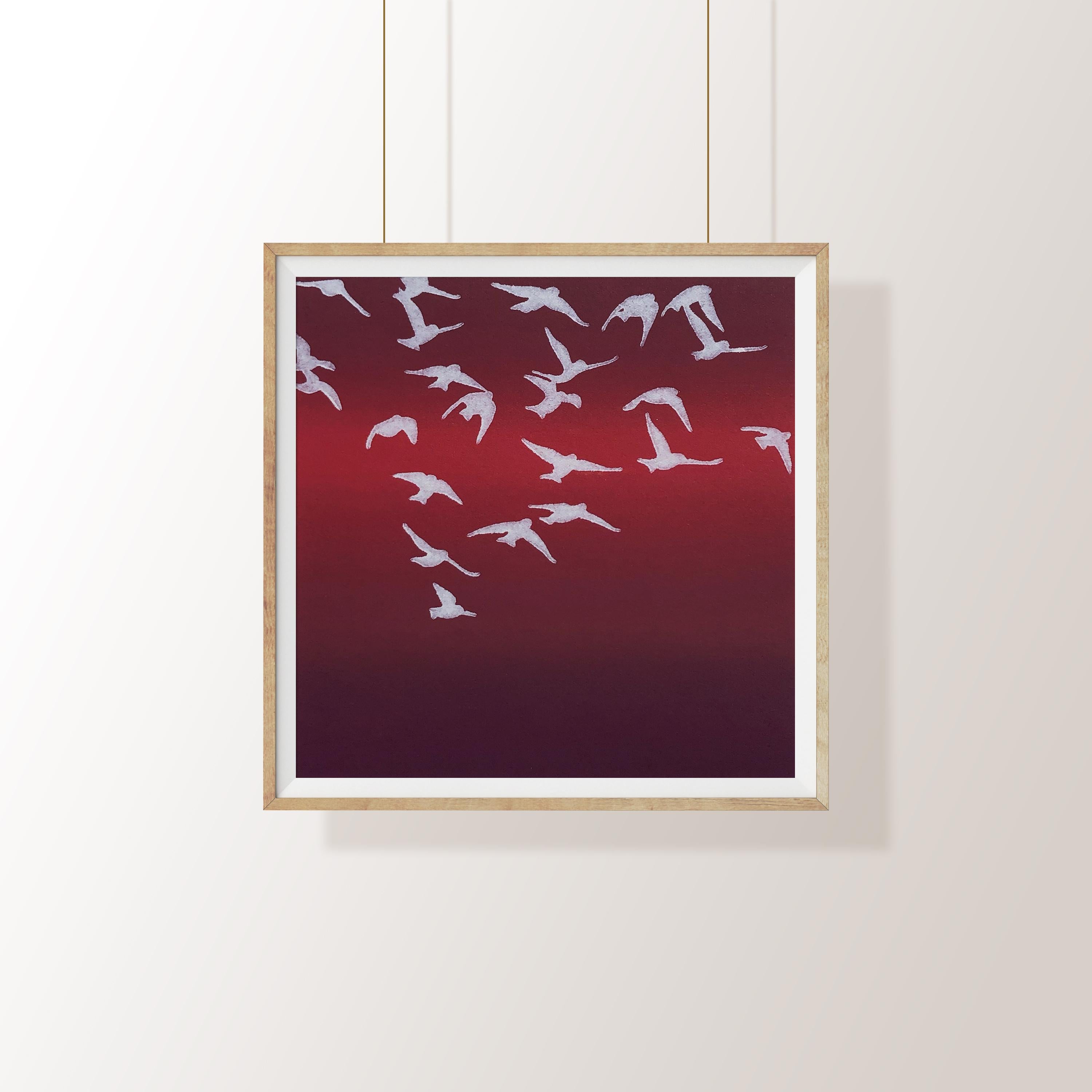 Murmurations 10f - Zeitgenössischer einzigartiger handgefertigter Linocut, limitierte Auflage 1 / 1 im Angebot 1