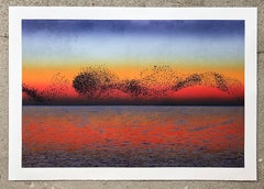 Murmurations  2 -  Handmade Linocut,  Limited Edition Print Unique 1/5