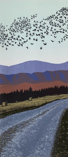 Murmurations  5 and 6 - Handmade Linocut,  Limited Edition Print Unique 5/5