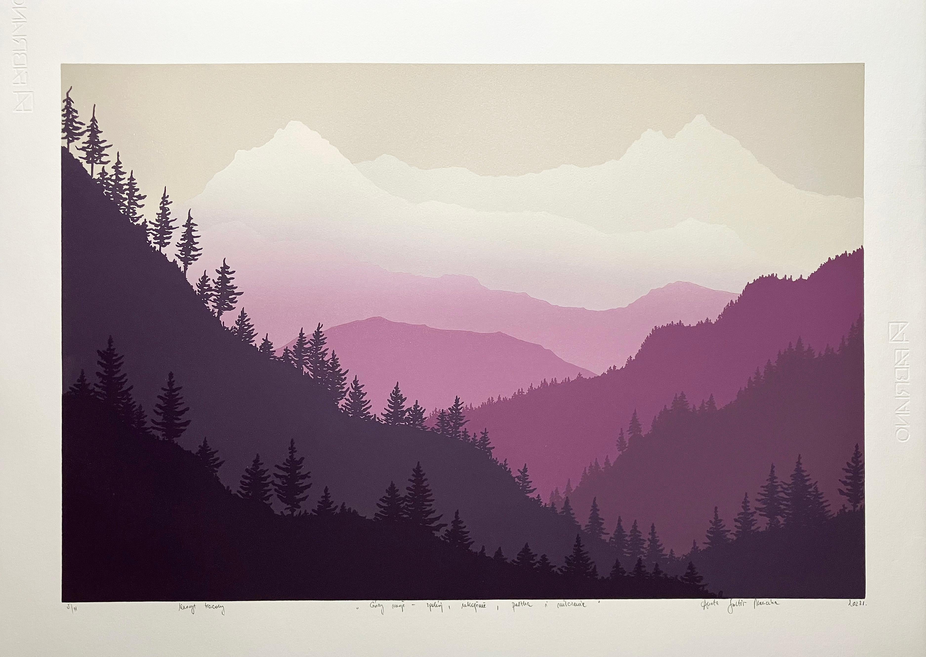 Le mie montagne, Pace, Sollievo, Vuoto e Silenzio - Linocut, Stampa Unica 5/11 - Print di Aneta Szoltis-Mencina