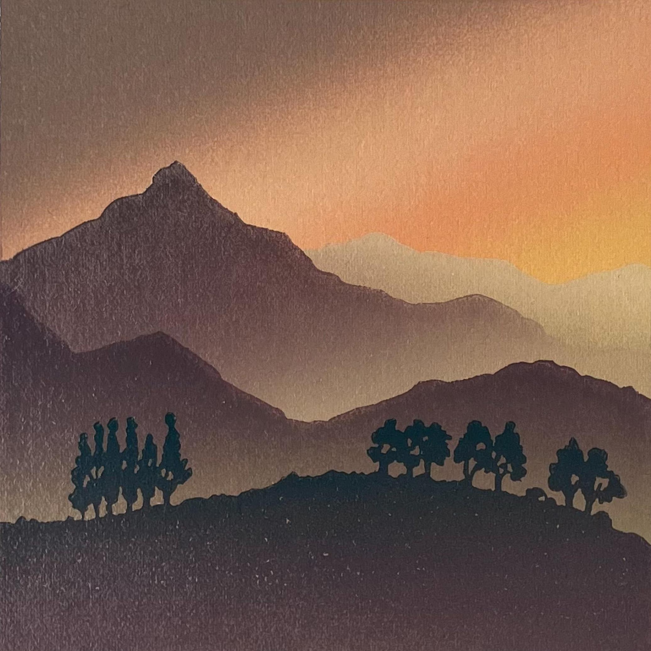 Aneta Szoltis-Mencina Landscape Print - OASIS - Handmade Linocut, Limited Edition Print Unique 2/8,  Mountains 