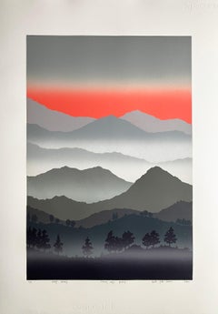 Shrouded in fog , I rise - Handmade Linocut, Print Unique 3/9