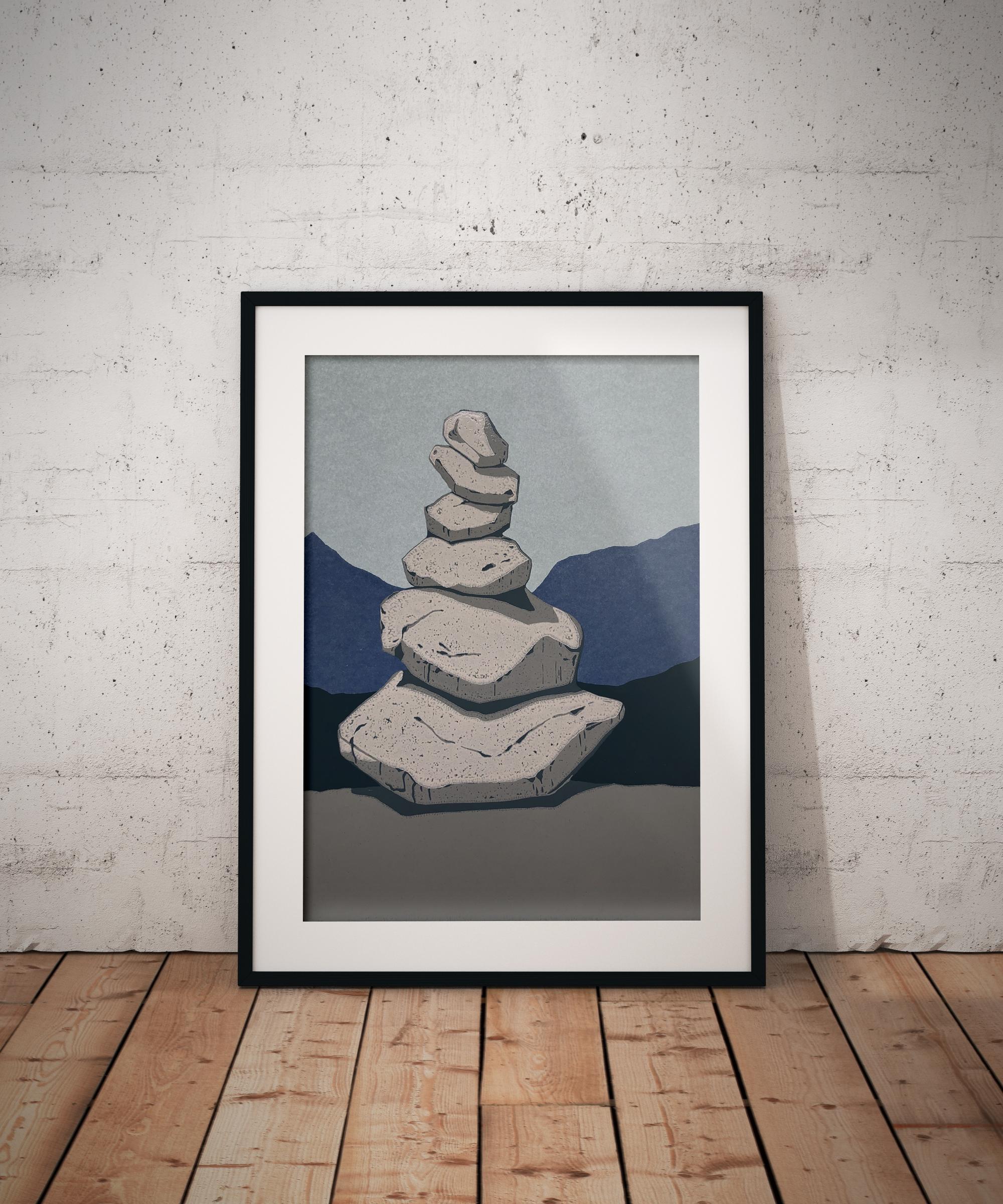 Stone Cairn 1  -  Handmade Linocut,  Limited Edition 1/7 - Contemporary Print by Aneta Szoltis-Mencina