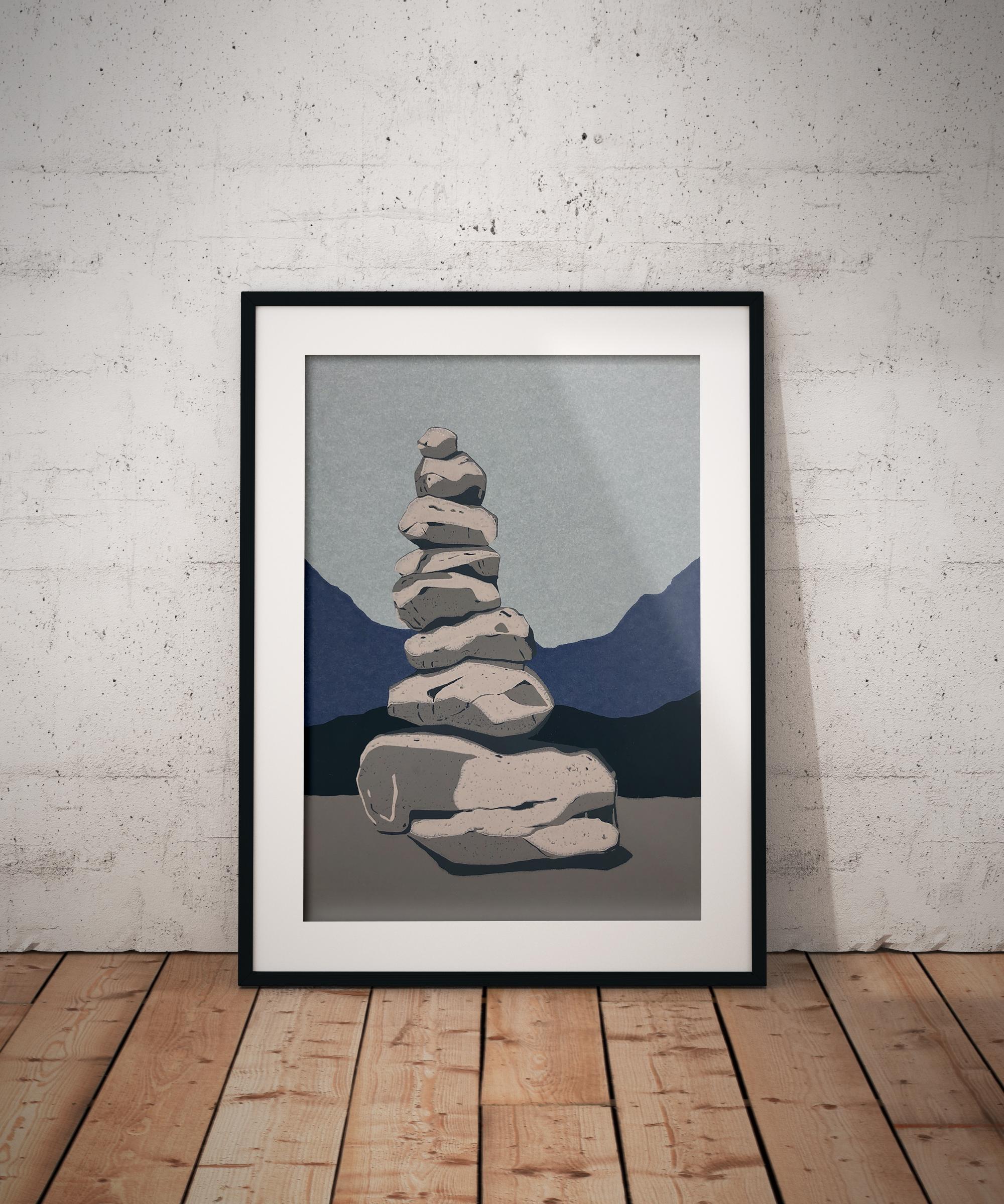Stone Cairn  2 -  Handmade Linocut,  Limited Edition 3/8 - Contemporary Print by Aneta Szoltis-Mencina