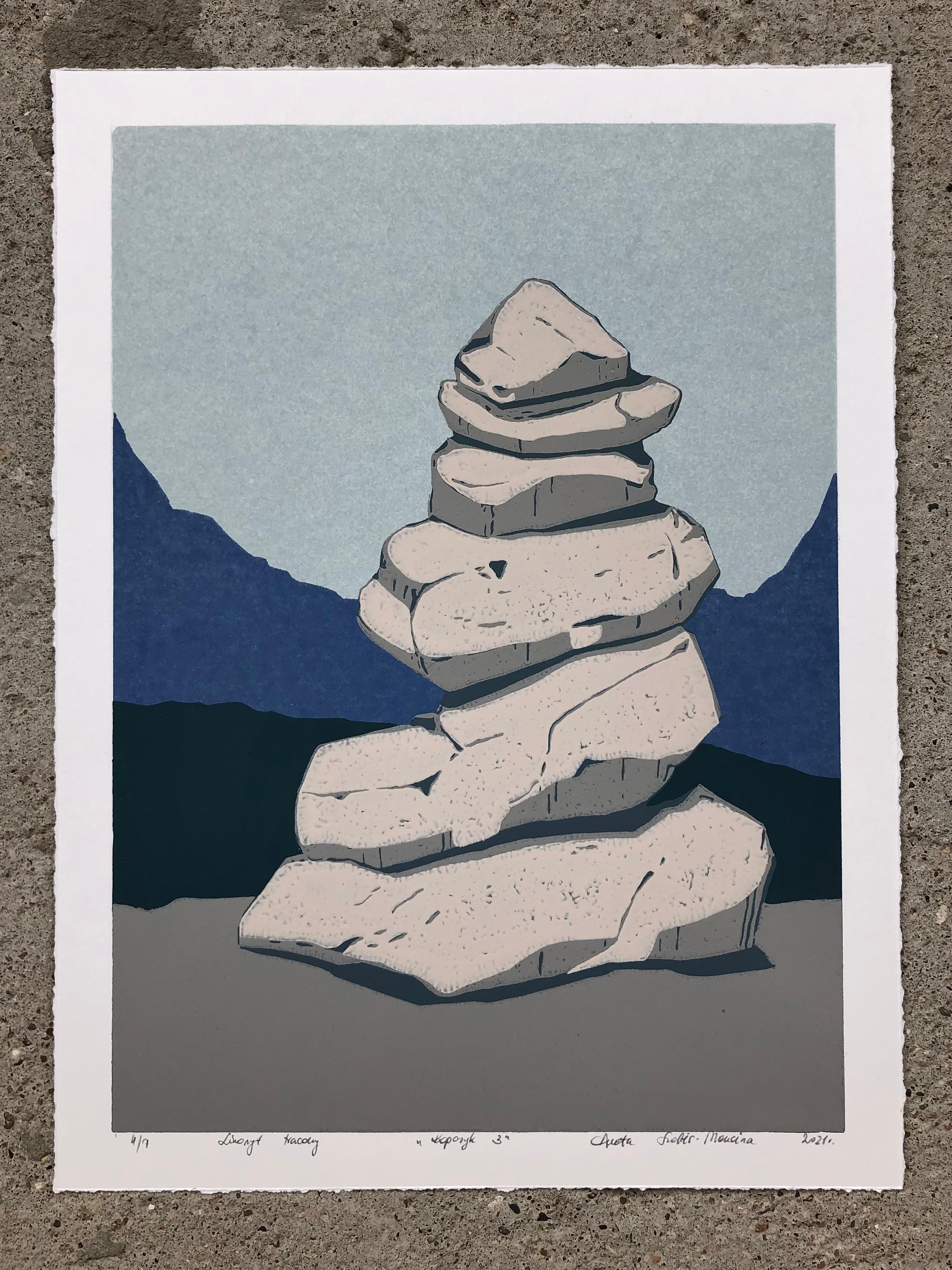 Stone Cairn  3 -  Handmade Linocut,  Limited Edition 2/7 - Print by Aneta Szoltis-Mencina