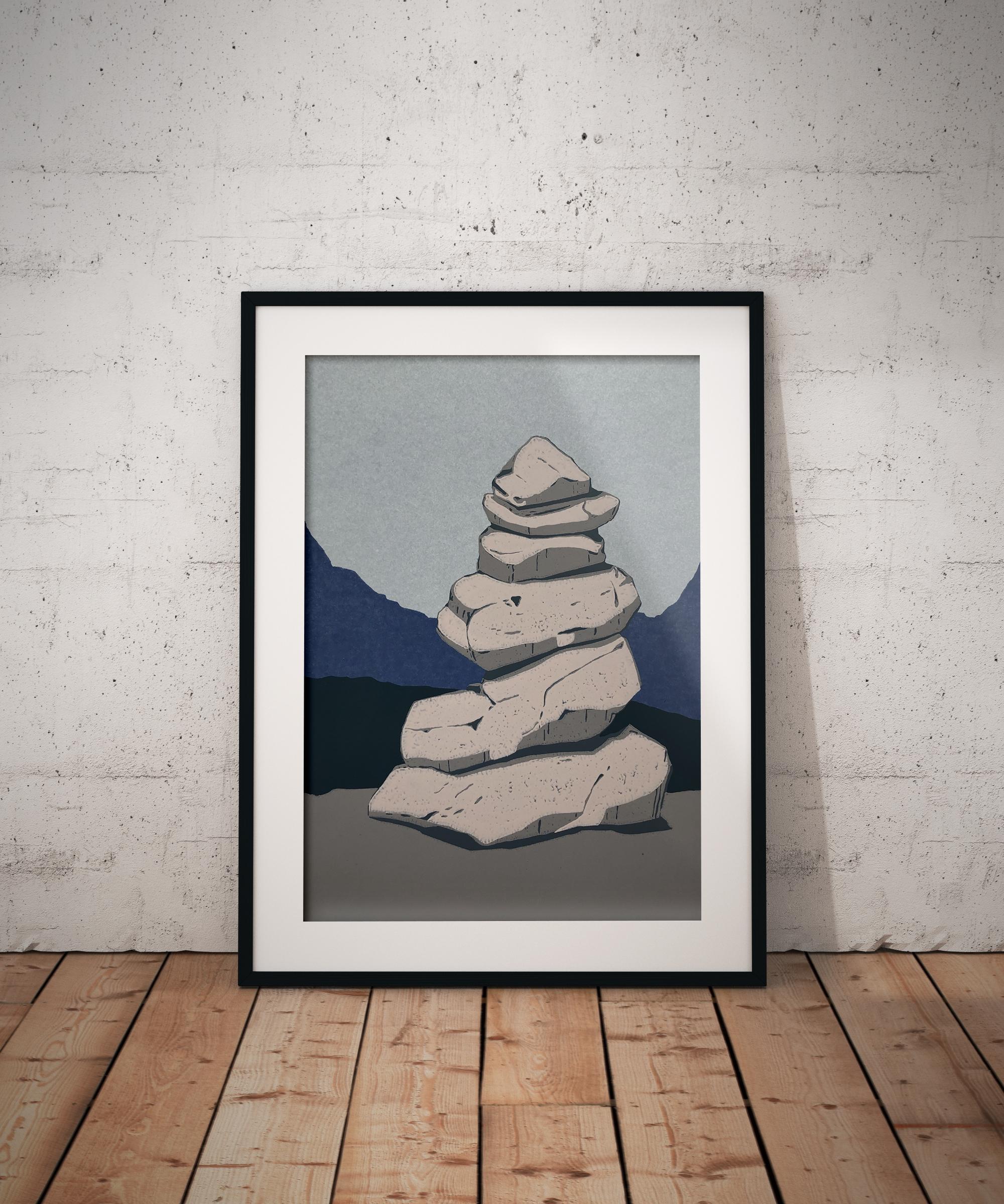 Stone Cairn  3 -  Handmade Linocut,  Limited Edition 2/7 - Contemporary Print by Aneta Szoltis-Mencina
