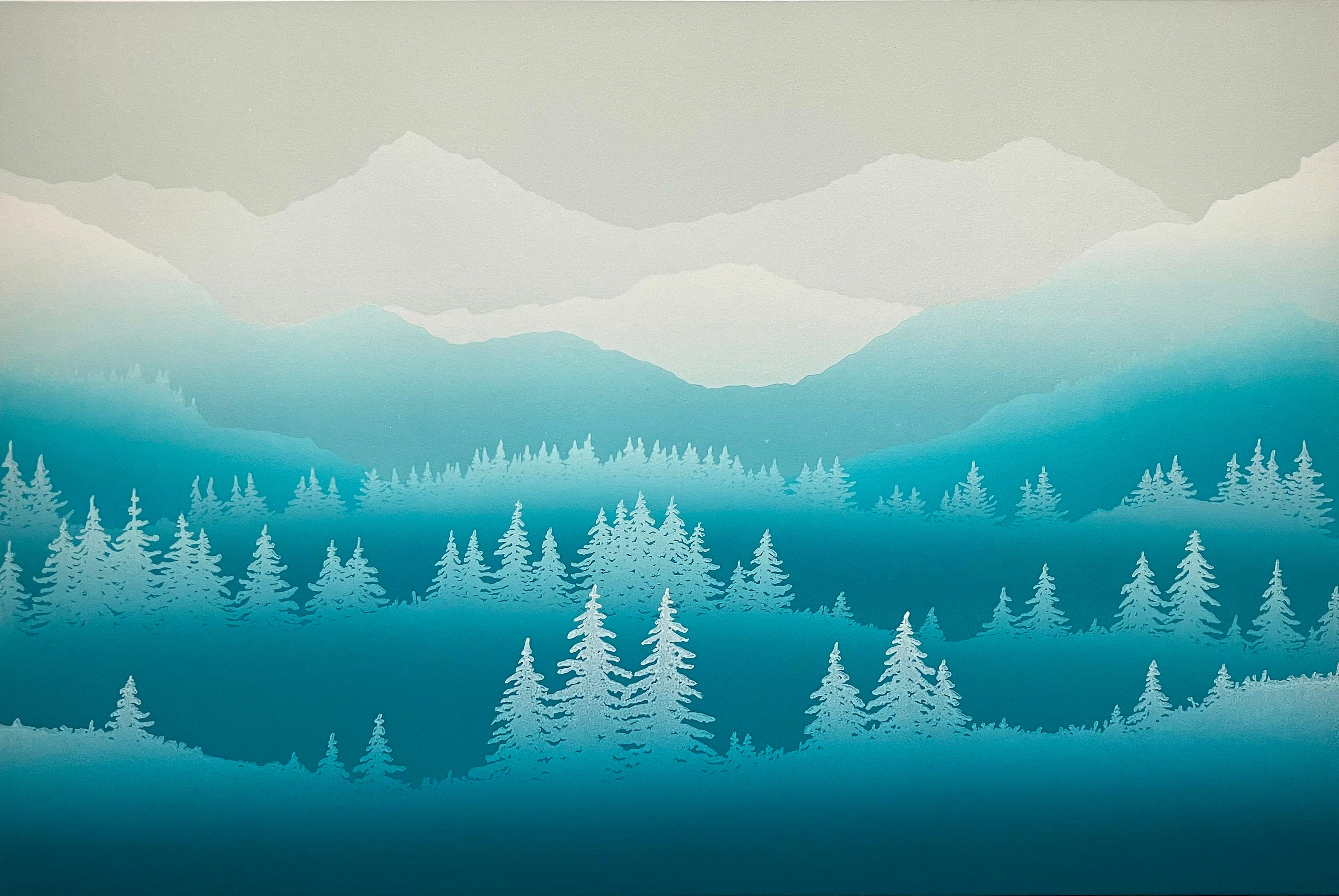 Il canto delle montagne turchesi - Linocut fatta a mano, stampa unica 3/11
