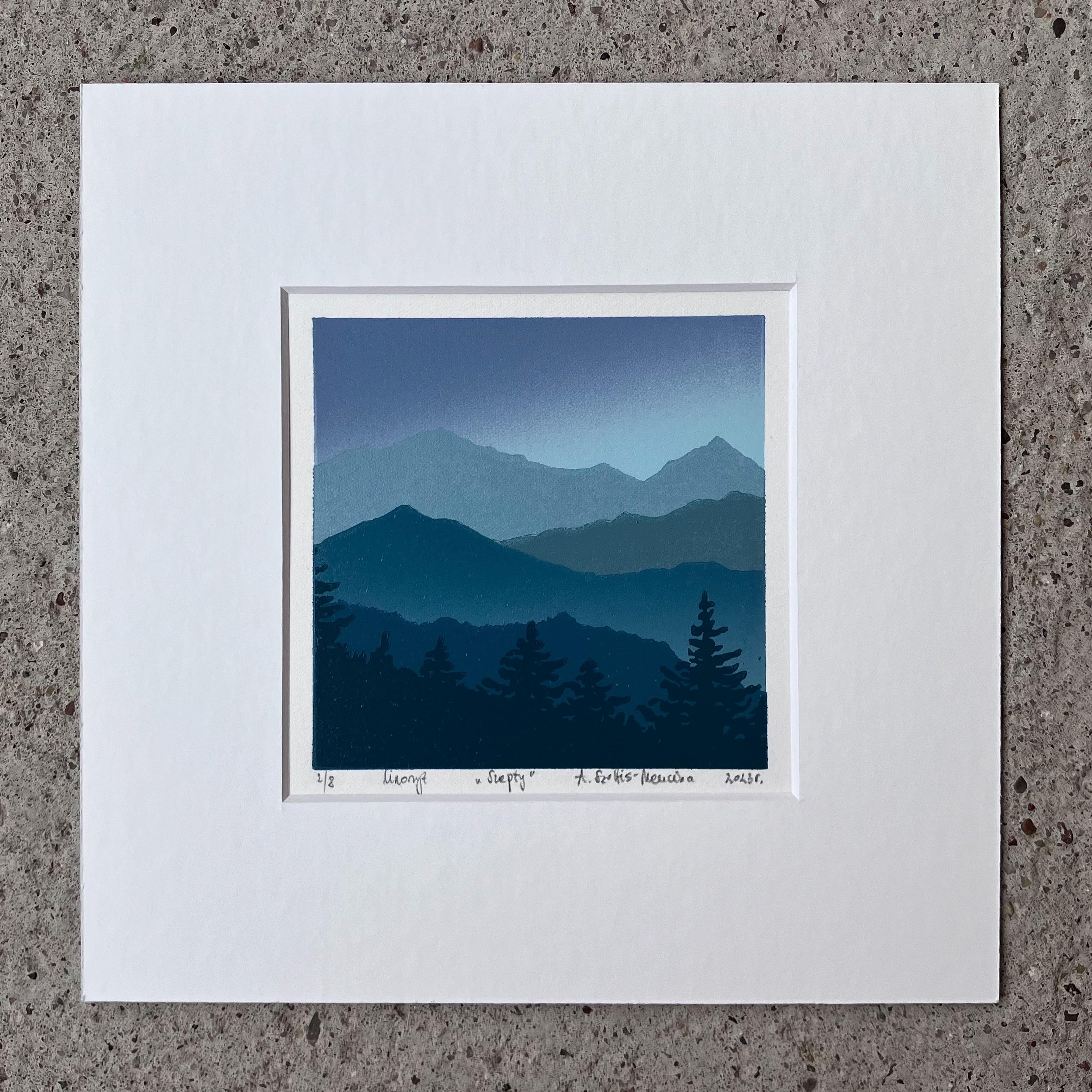 Whispers - Handmade Mountains Linocut, Limited Edition Print Unique 2/8 For Sale 2