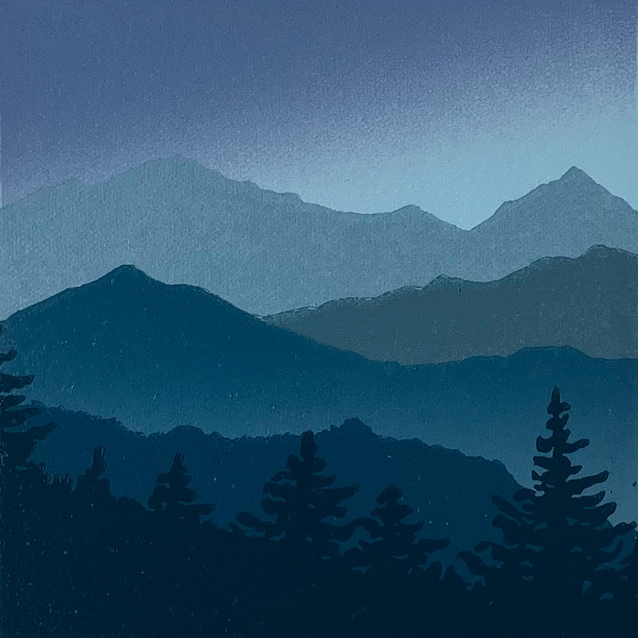 Aneta Szoltis-Mencina Landscape Print - Whispers - Handmade Mountains Linocut, Limited Edition Print Unique 2/8