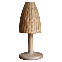 Aneta, Table Lamp, Solid Pine, Rattan, Sweden, 1970s