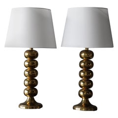 Aneta, Table Lamps, Polished Brass, Sweden, 1970s