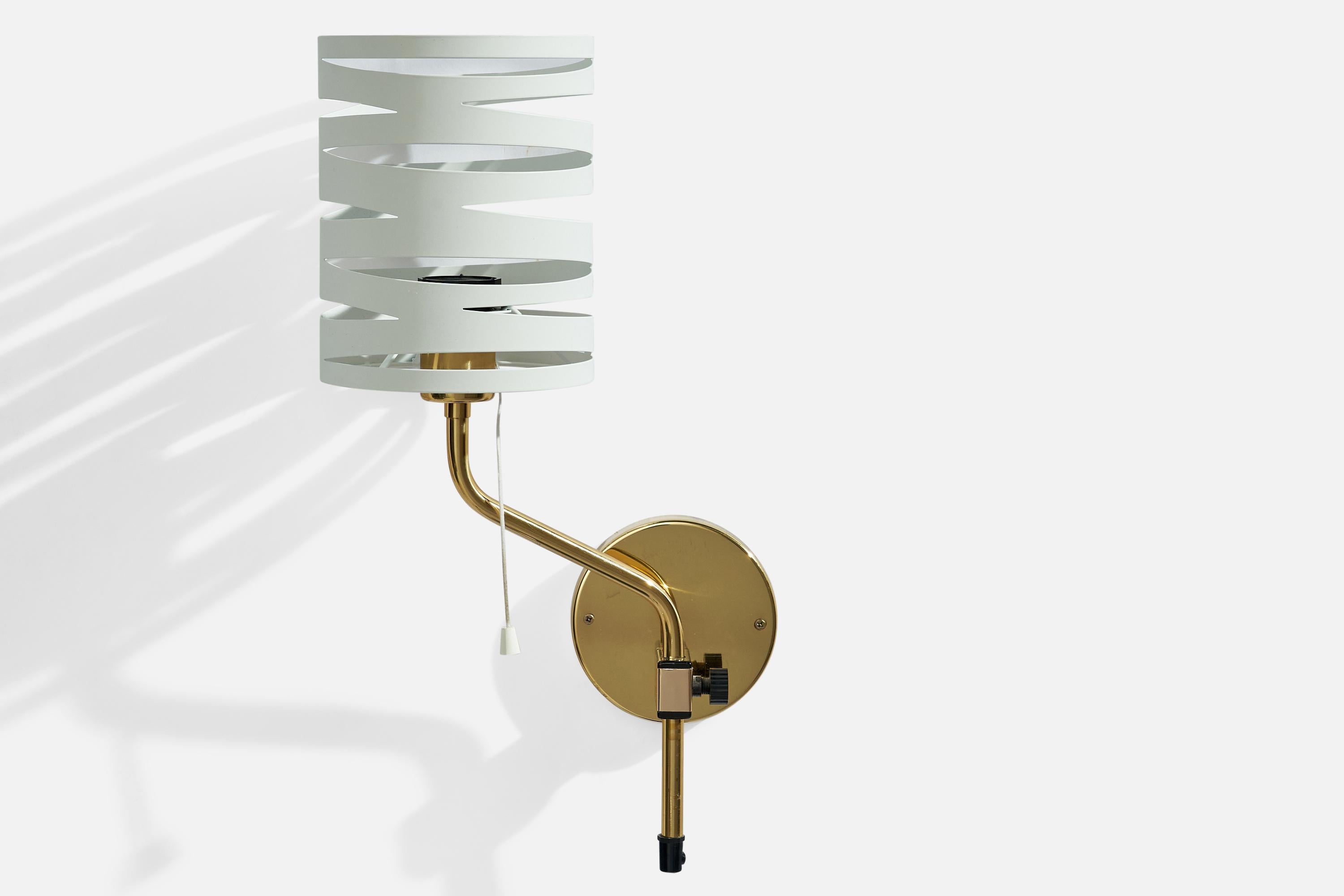 Aneta, Wall Light, Brass, Metal, Plastic, Sweden, 1990s In Good Condition For Sale In High Point, NC