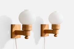 Aneta, Wall Lights, Pine, Glass, Sweden, 1970s