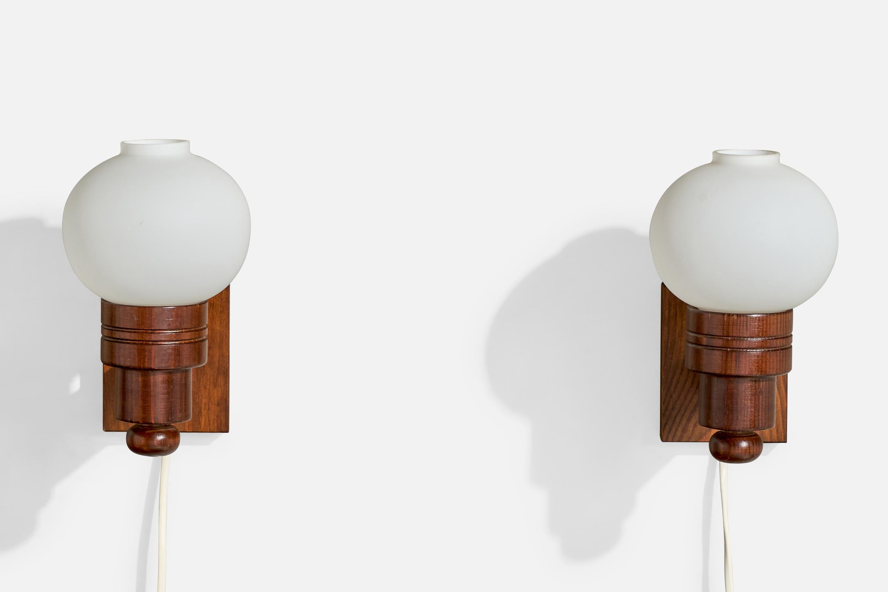 Swedish Aneta, Wall Lights, Pine, Glass, Sweden, 1970s For Sale