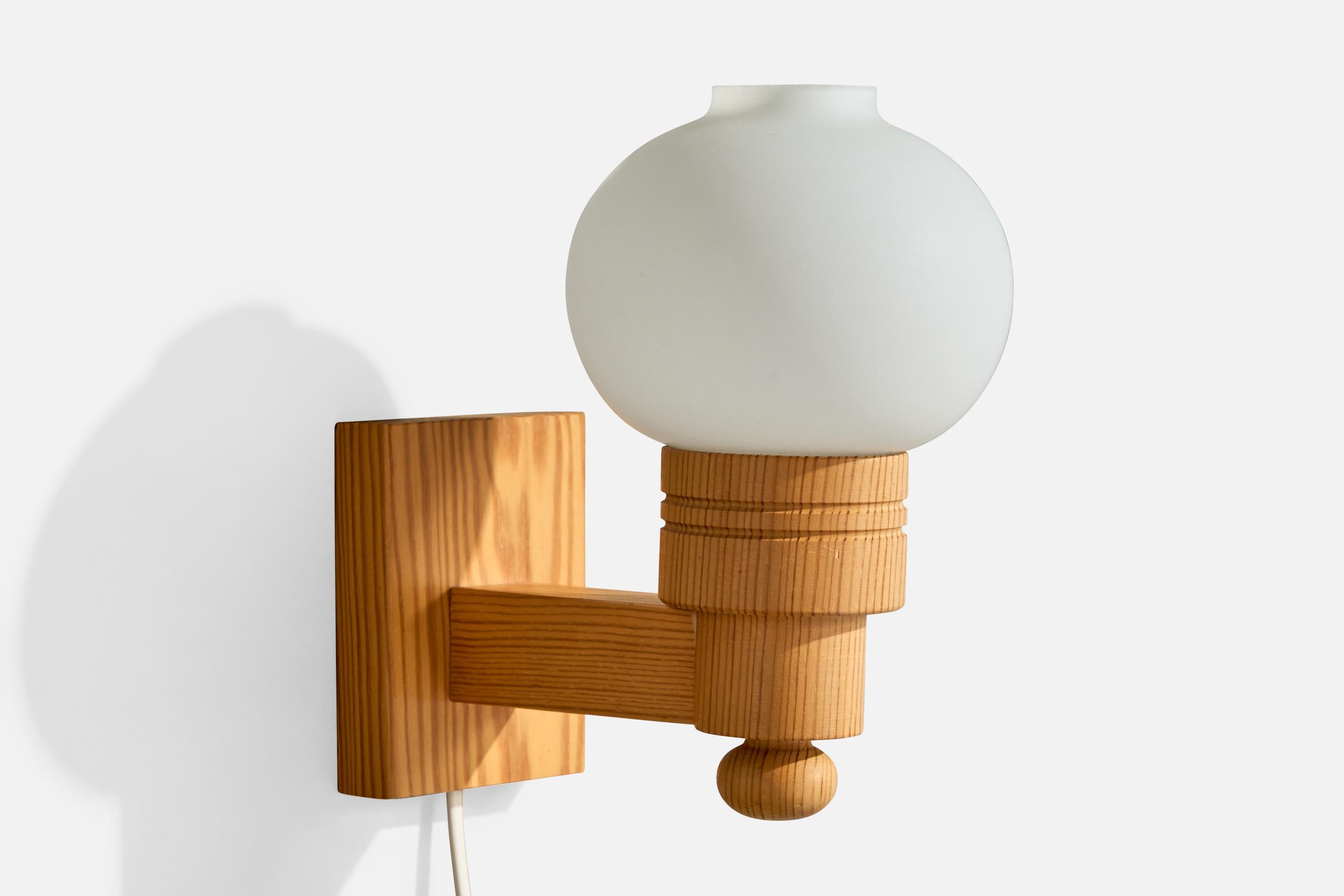 Late 20th Century Aneta, Wall Lights, Pine, Glass, Sweden, 1970s For Sale