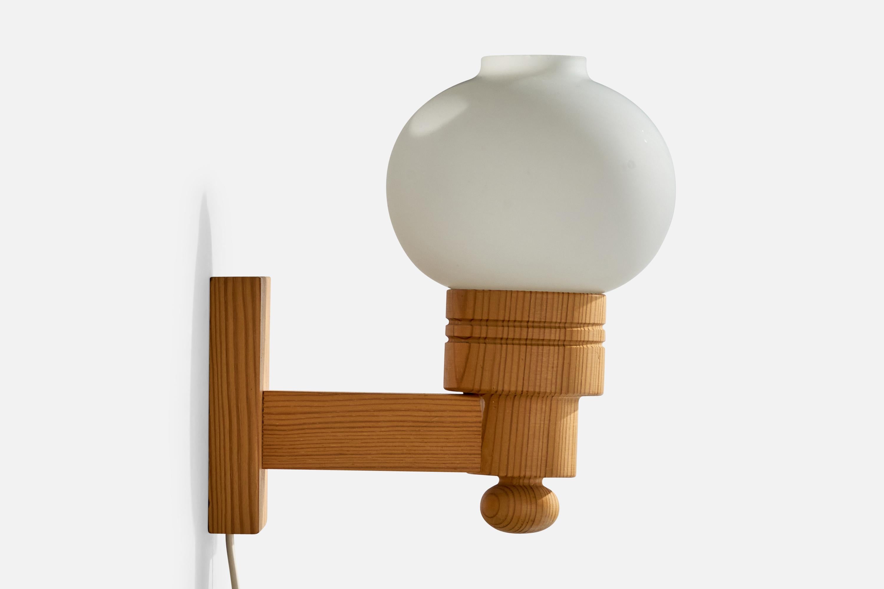 Aneta, Wall Lights, Pine, Glass, Sweden, 1970s For Sale 1
