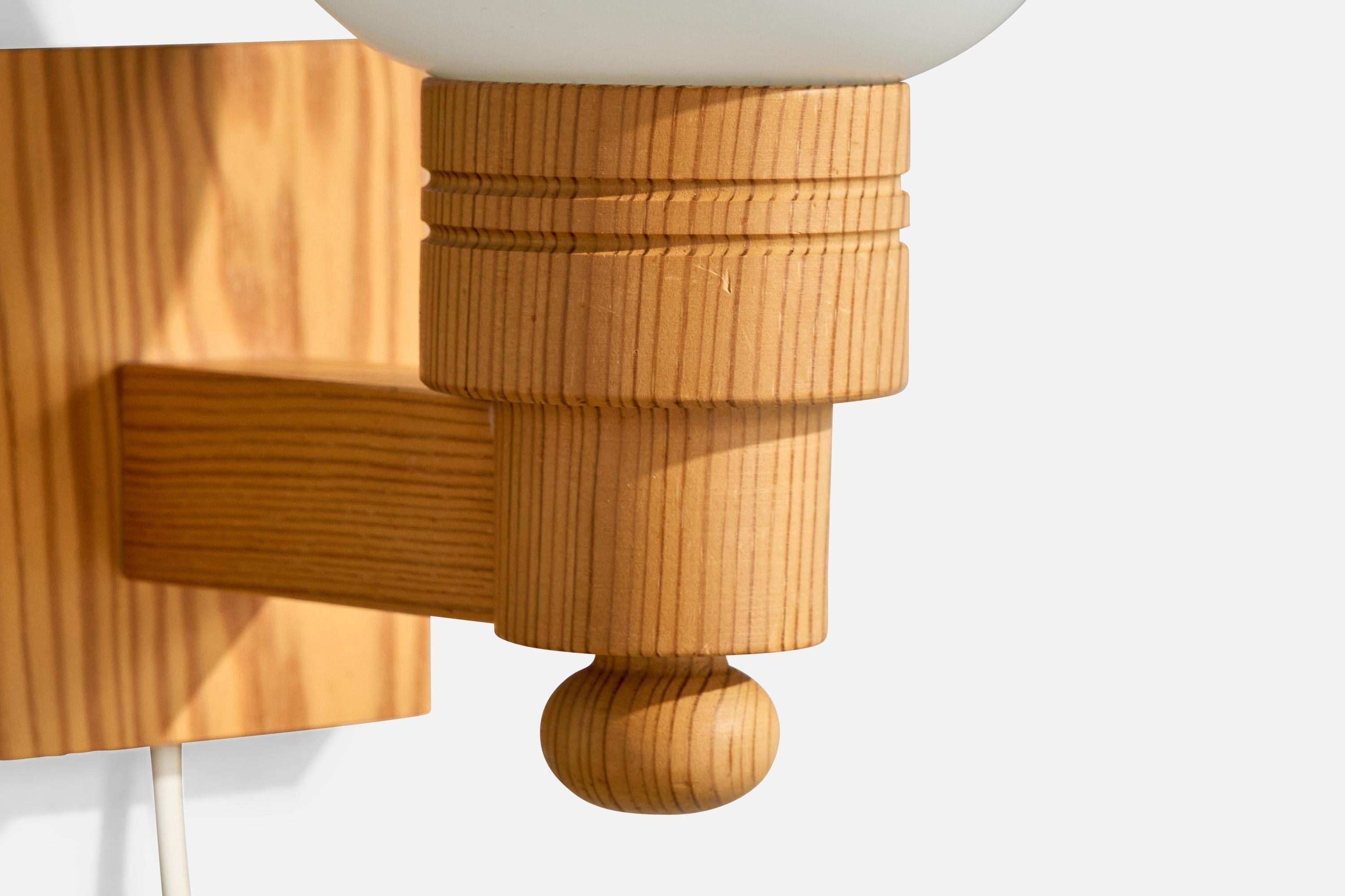Aneta, Wall Lights, Pine, Glass, Sweden, 1970s For Sale 3