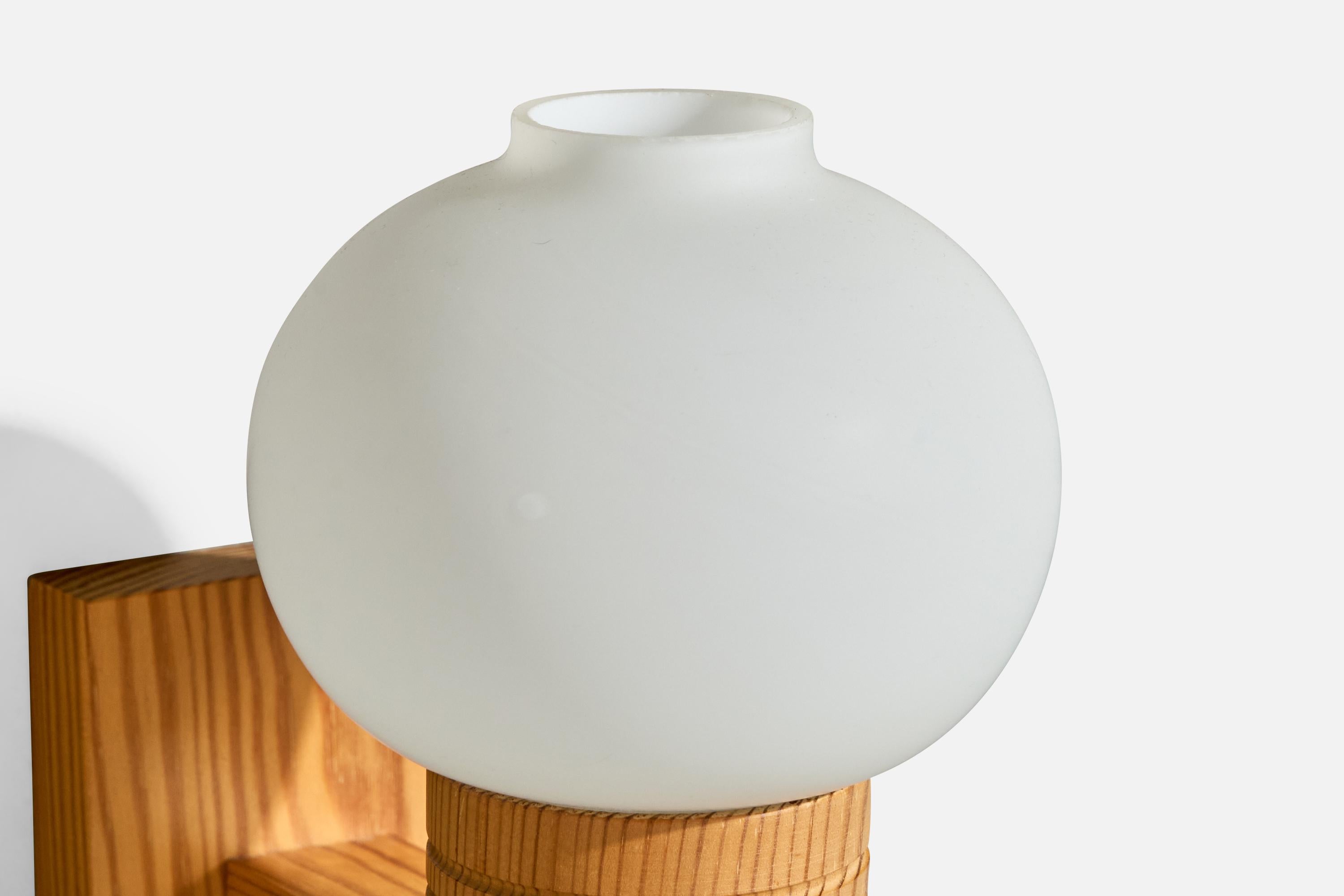 Aneta, Wall Lights, Pine, Glass, Sweden, 1970s For Sale 5