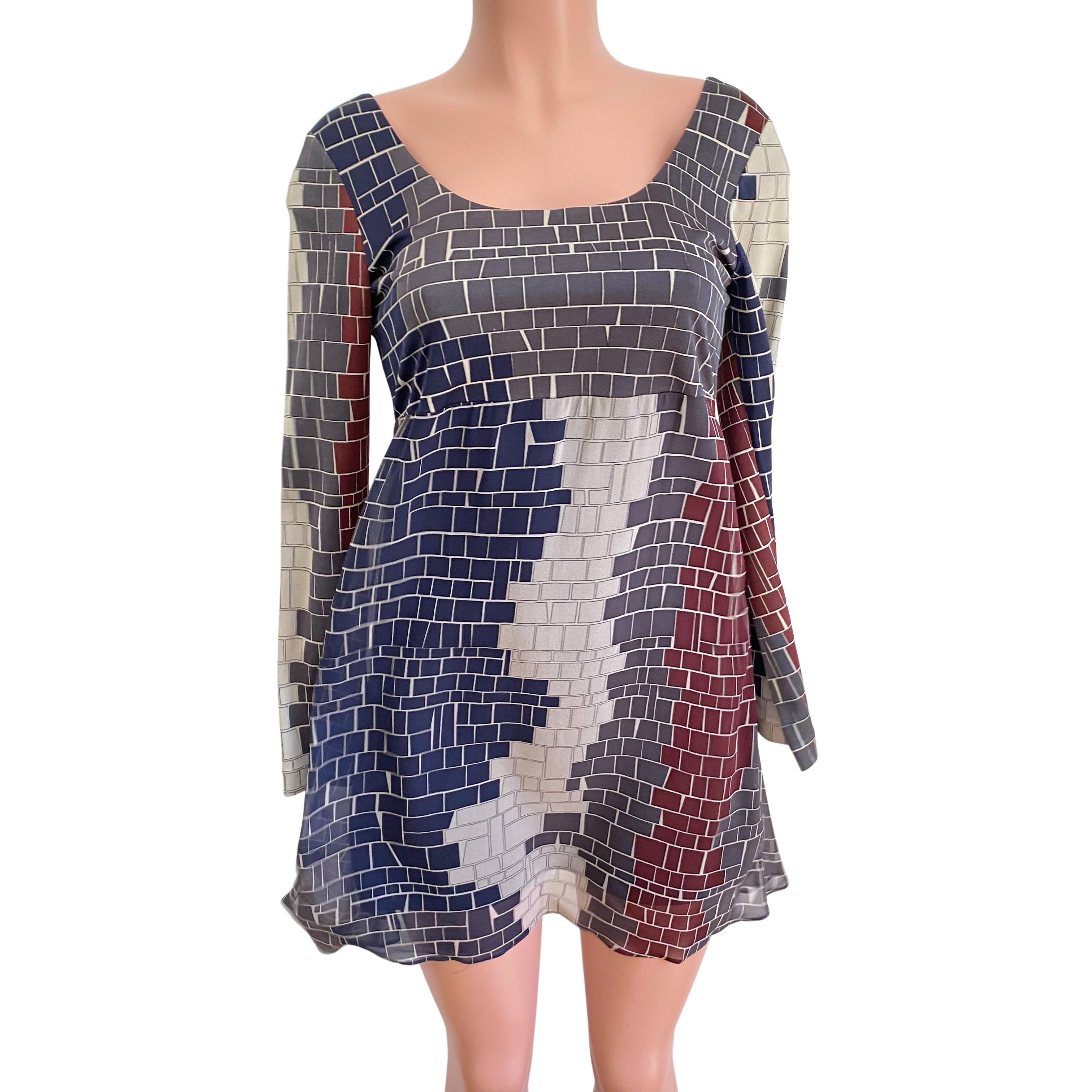 Women's Mixed Media FLORA KUNG Printed Mini Silk Dress - NWT For Sale