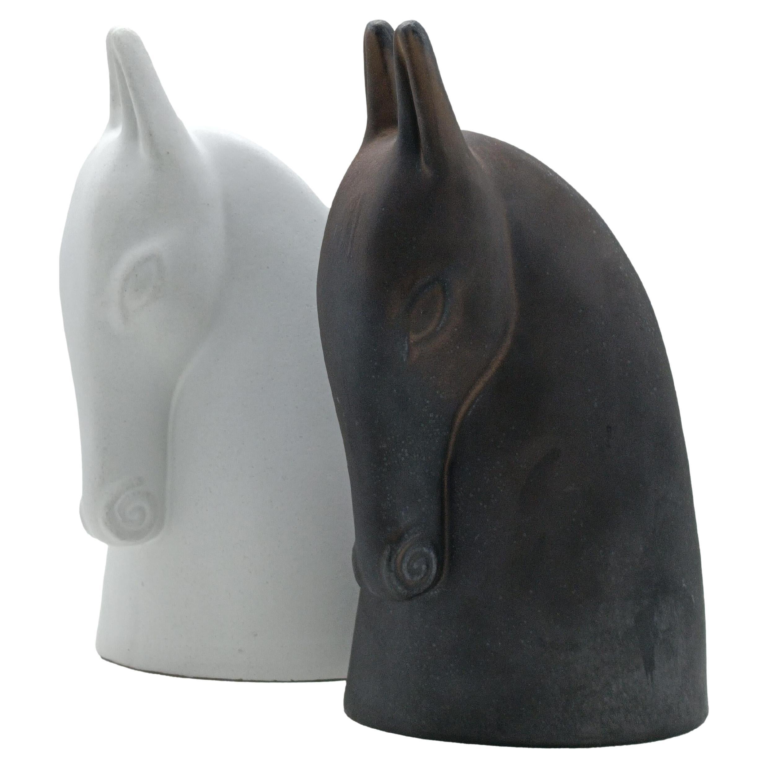 Anette Edmark Pair of Ceramic Horse Head Sculptures, Denmark 1990s