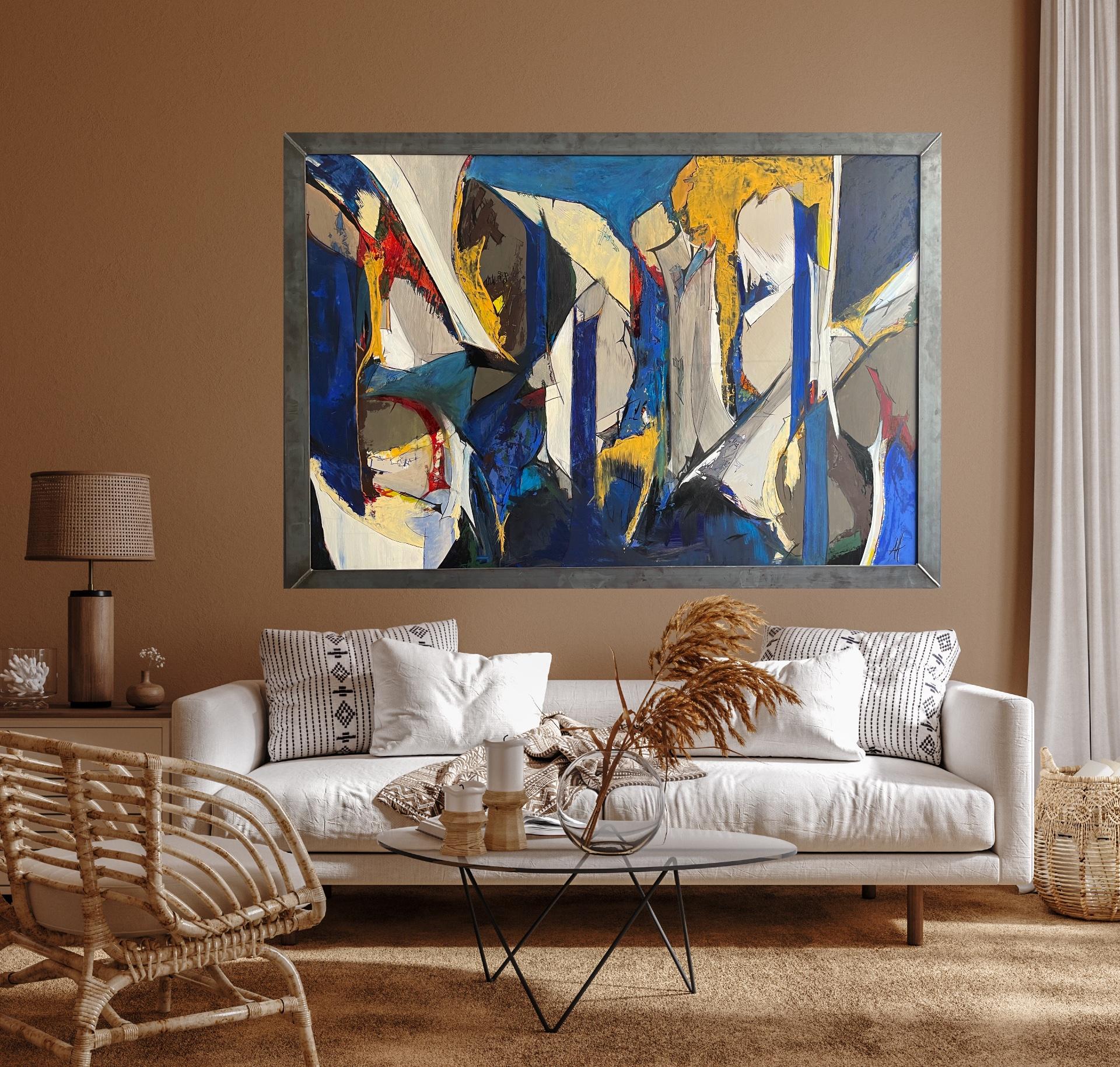 “New Year” Extra-Large Blue Yellow Abstract Composition By Anette Holmberg 12