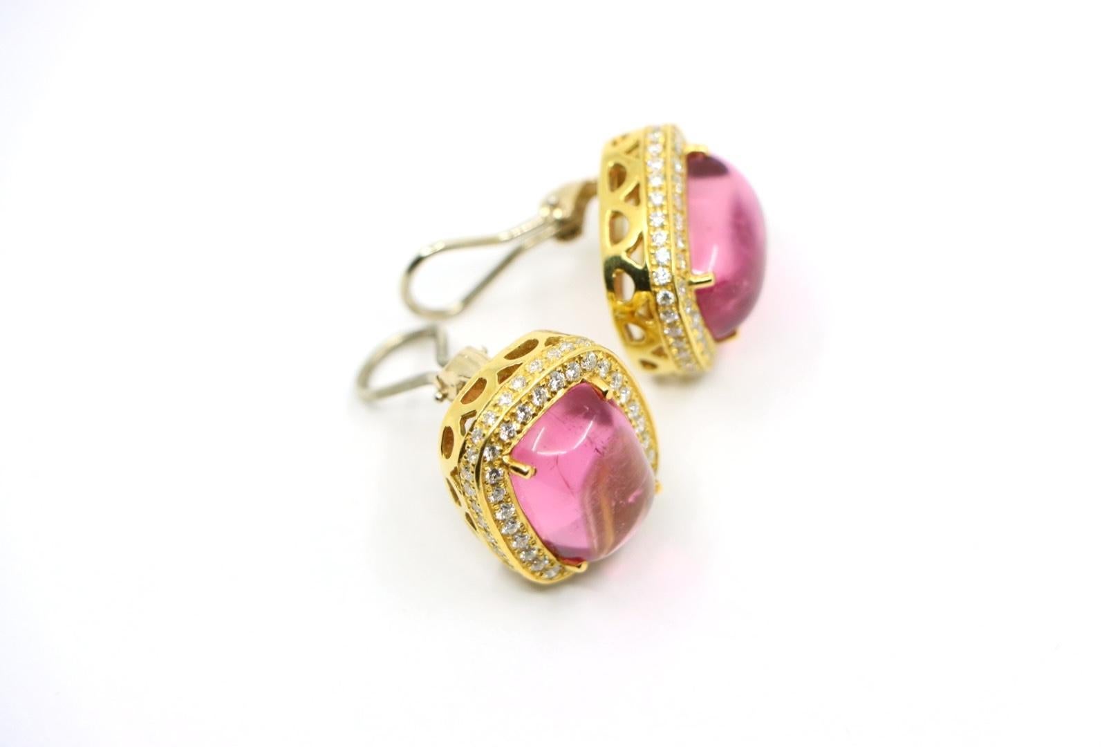 ANF Orecchino in oro 18K con tormalina rosa e diamanti in vendita 7