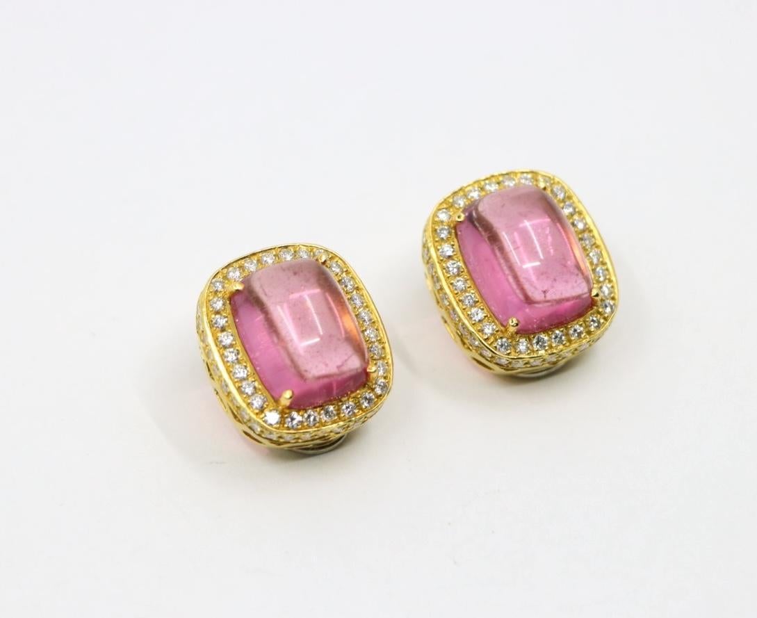 ANF Orecchino in oro 18K con tormalina rosa e diamanti In condizioni buone in vendita a Flushing, NY